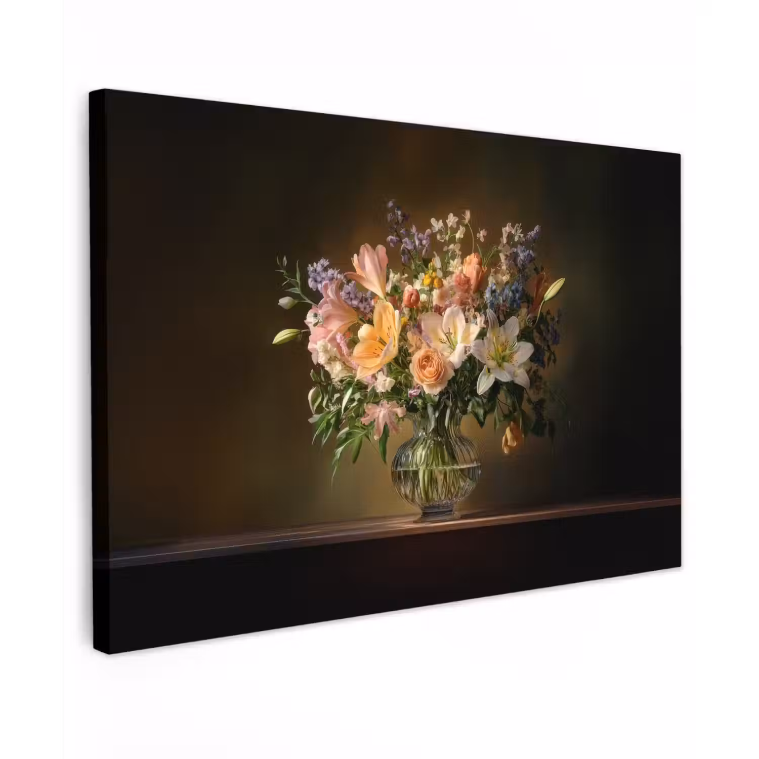 Glazen - Bloemen - Boeket - Kleuren Tuinposter op houten frame 2 cm dik klein -3d