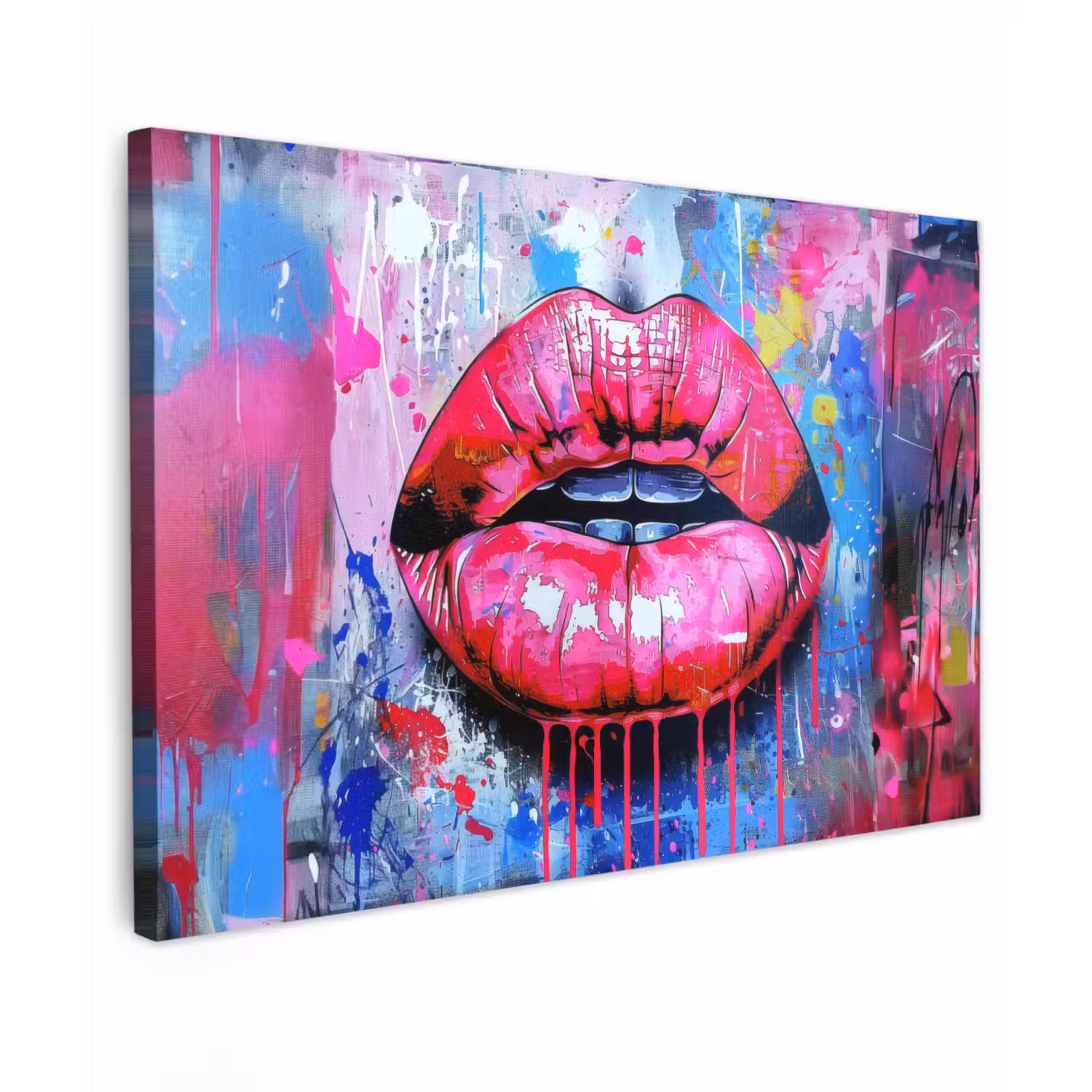 Graffiti - Lippen - Felroze - Geschilderd Tuinposter op houten frame 2 cm dik klein -3d