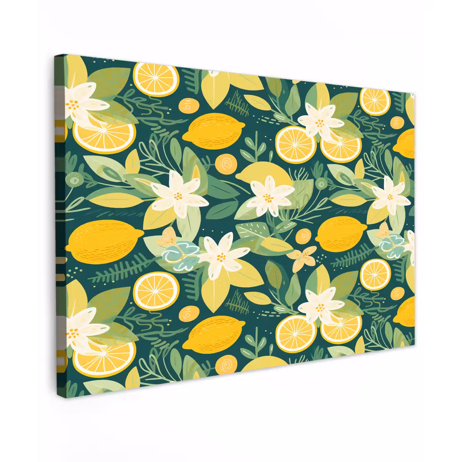 Groen - Bloemen - Citroenpartjes Tuinposter op houten frame 2 cm dik klein 845 -3d