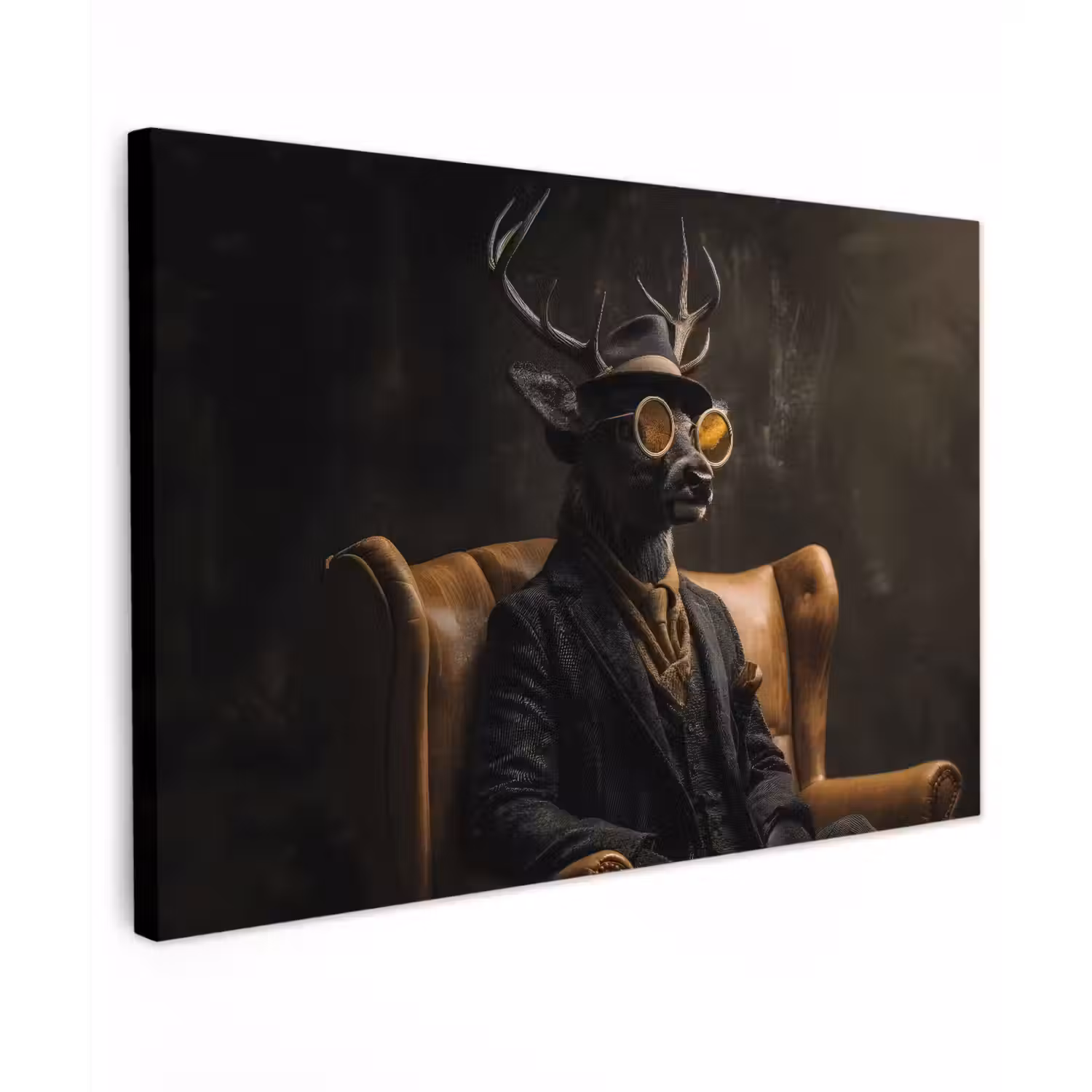 Hert - Zonnebril - Zwart - Pak Tuinposter op houten frame 2 cm dik klein -3d