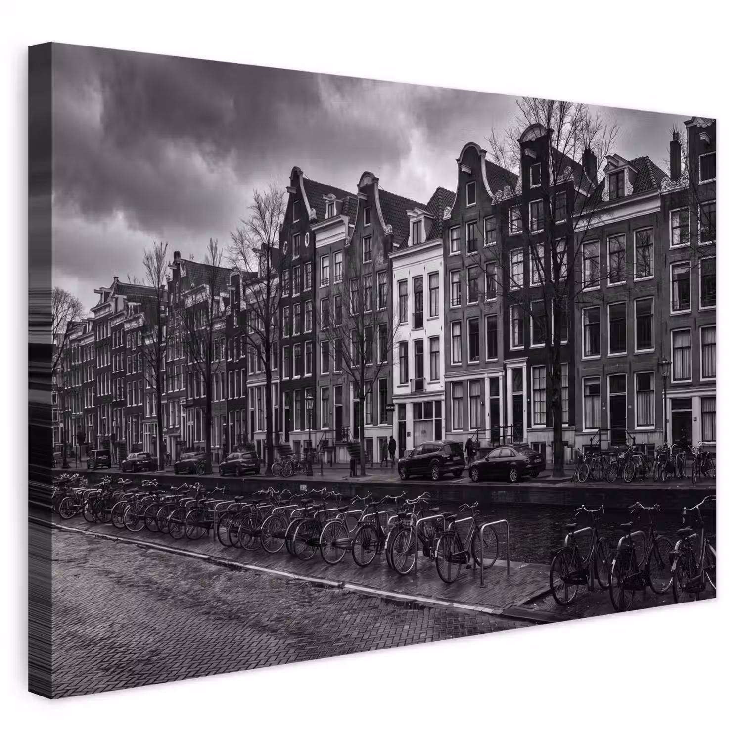 Huis - Gracht - Amsterdam - Architectuur - Zwart-wit Tuinposter op houten frame 2 cm dik klein -3d