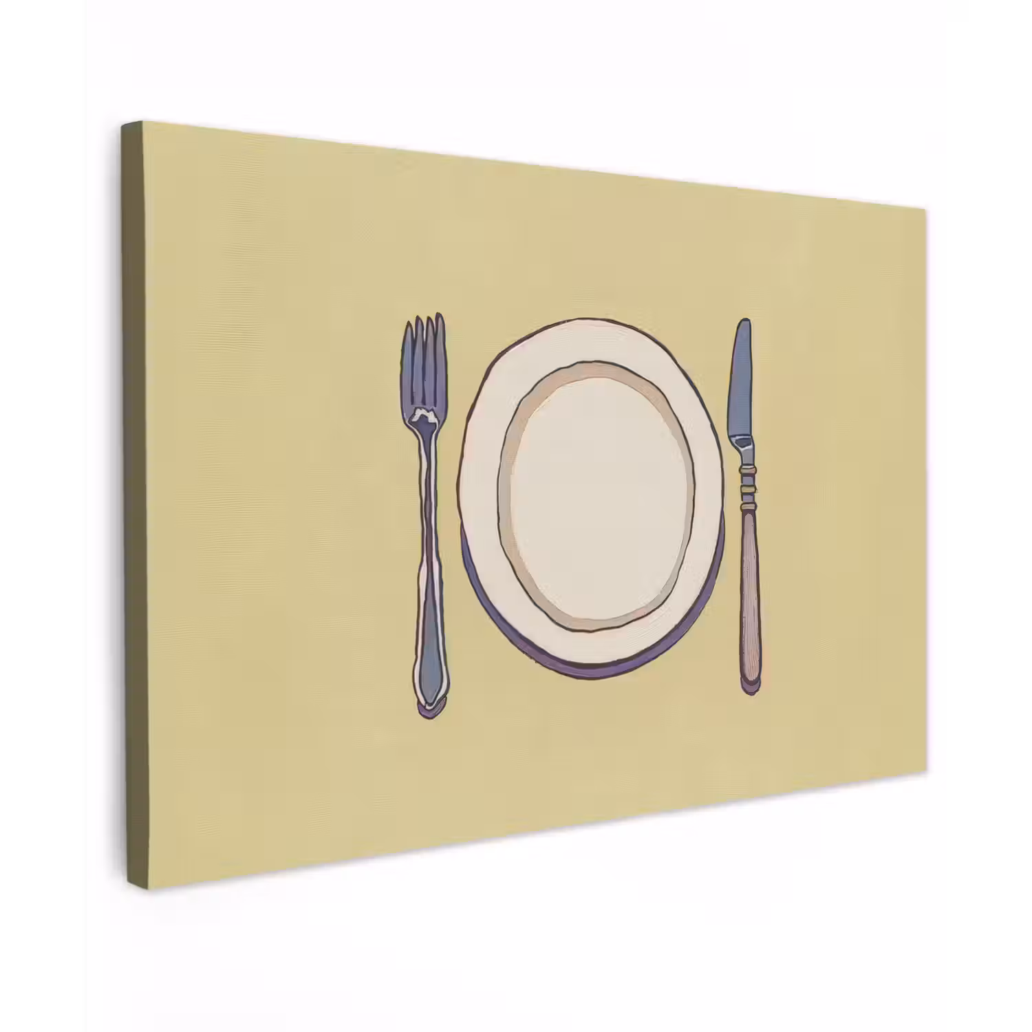 Illustratie - Bord - Bestek - Beige Tuinposter op houten frame 2 cm dik klein -3d