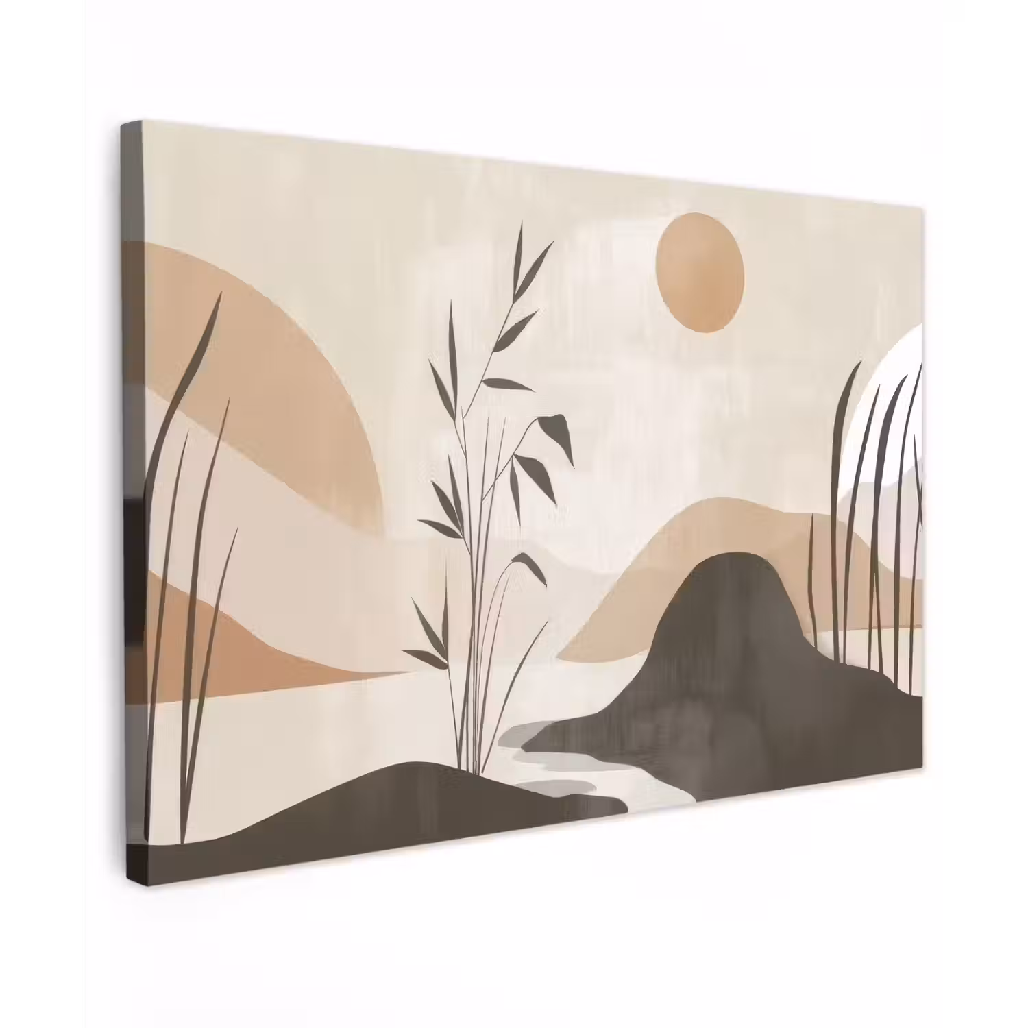 Japandi - Landschap - Beige Tuinposter op houten frame 2 cm dik klein -3d