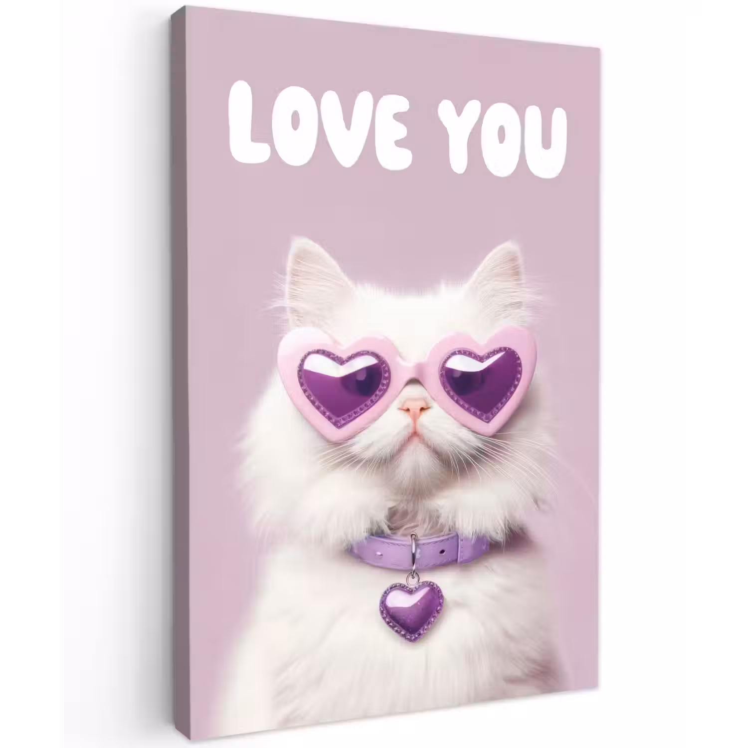 Kat - Love - Paars - Valentijn Tuinposter op houten frame 2 cm dik klein -3d