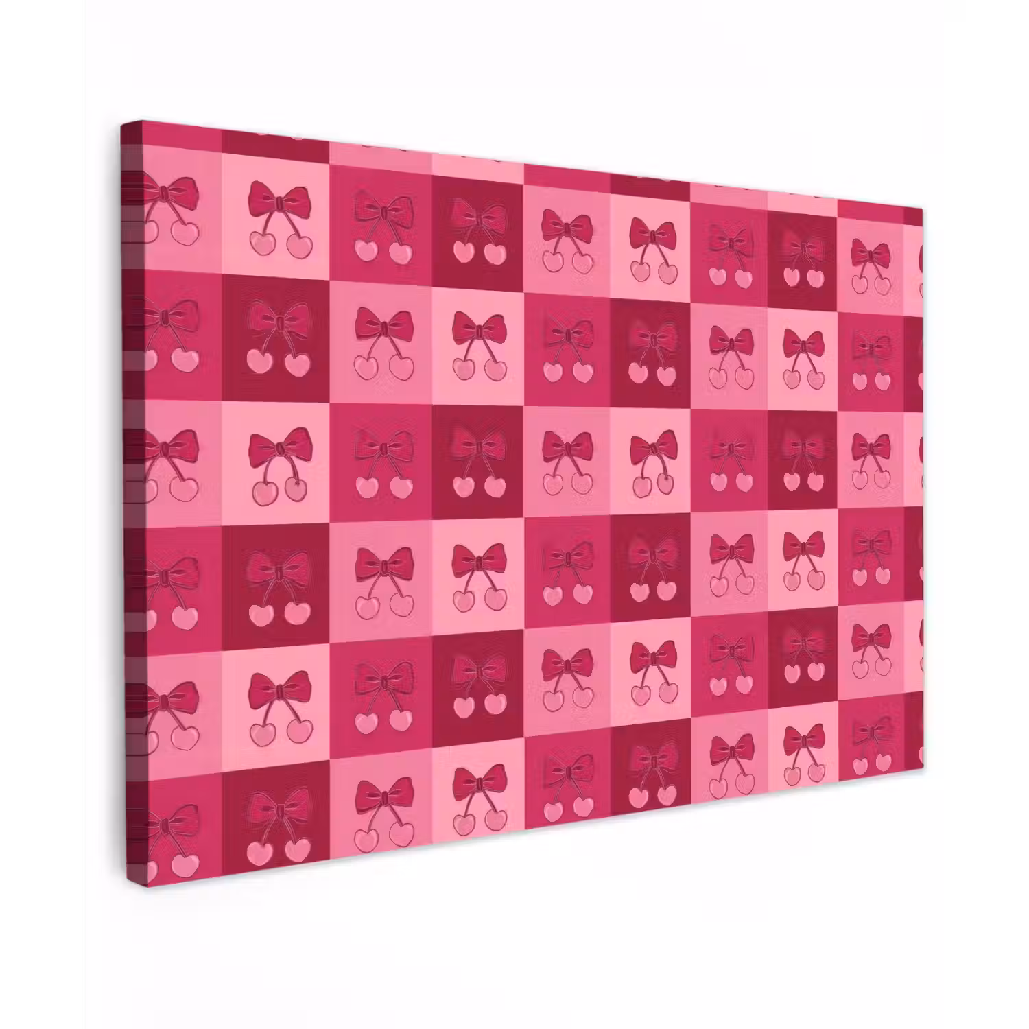 Kersen - Strikjes - Speels - Roze - Bordeaux Tuinposter op houten frame 2 cm dik klein 845 -3d