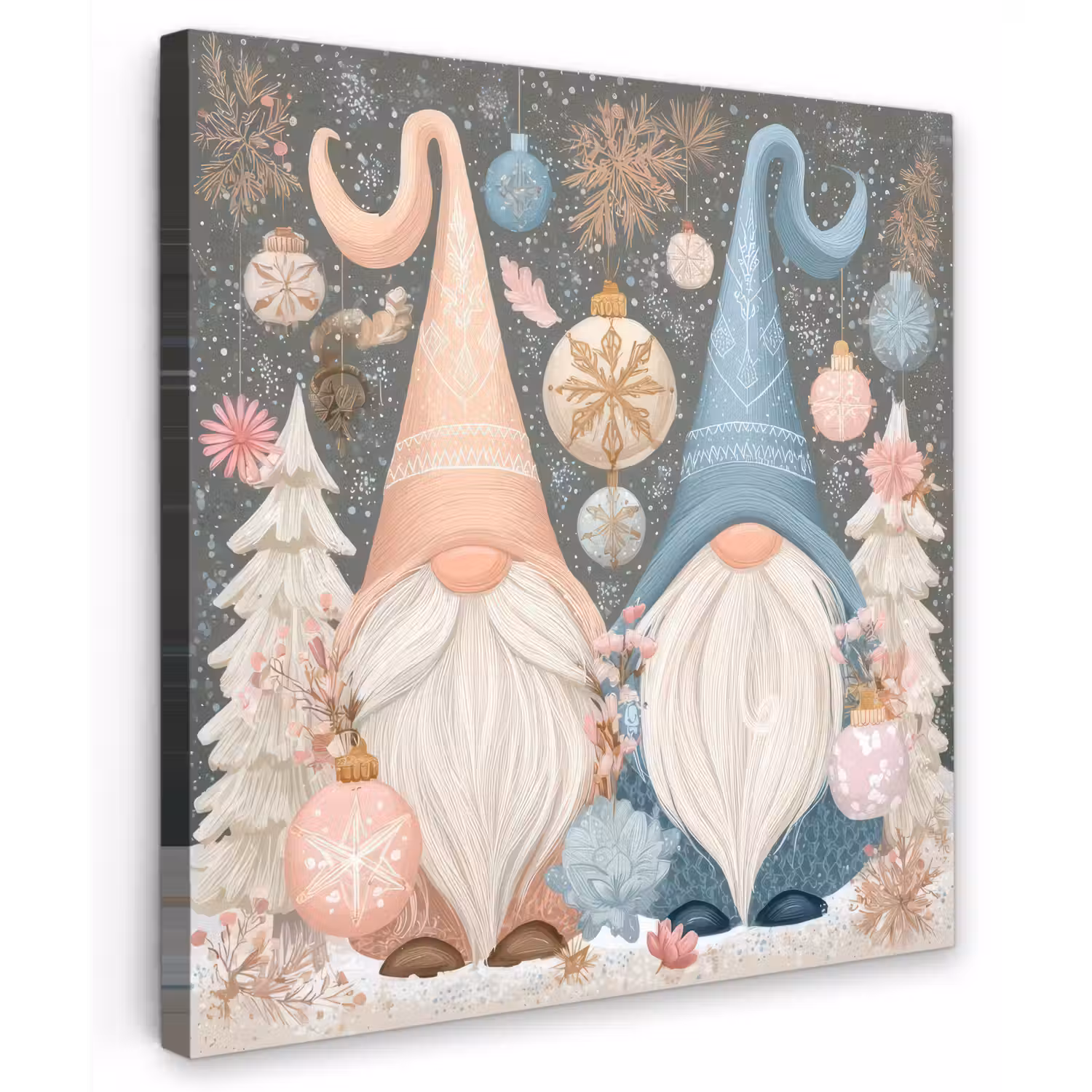Kerst - Gnomen - Pastel Tuinposter op houten frame 2 cm dik middel -3d
