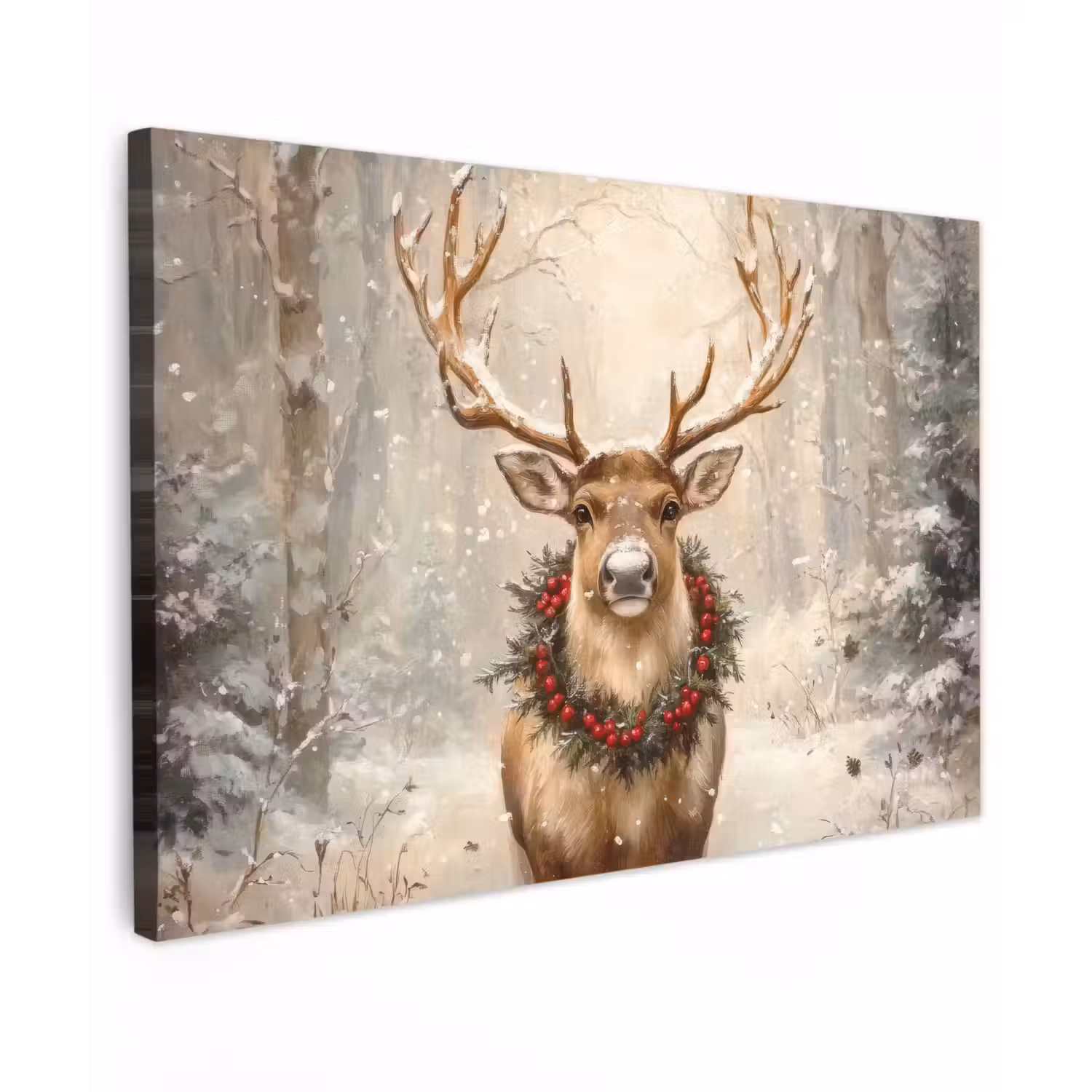 Kerst - Rendier - Winter - Krans Tuinposter op houten frame 2 cm dik klein -3d