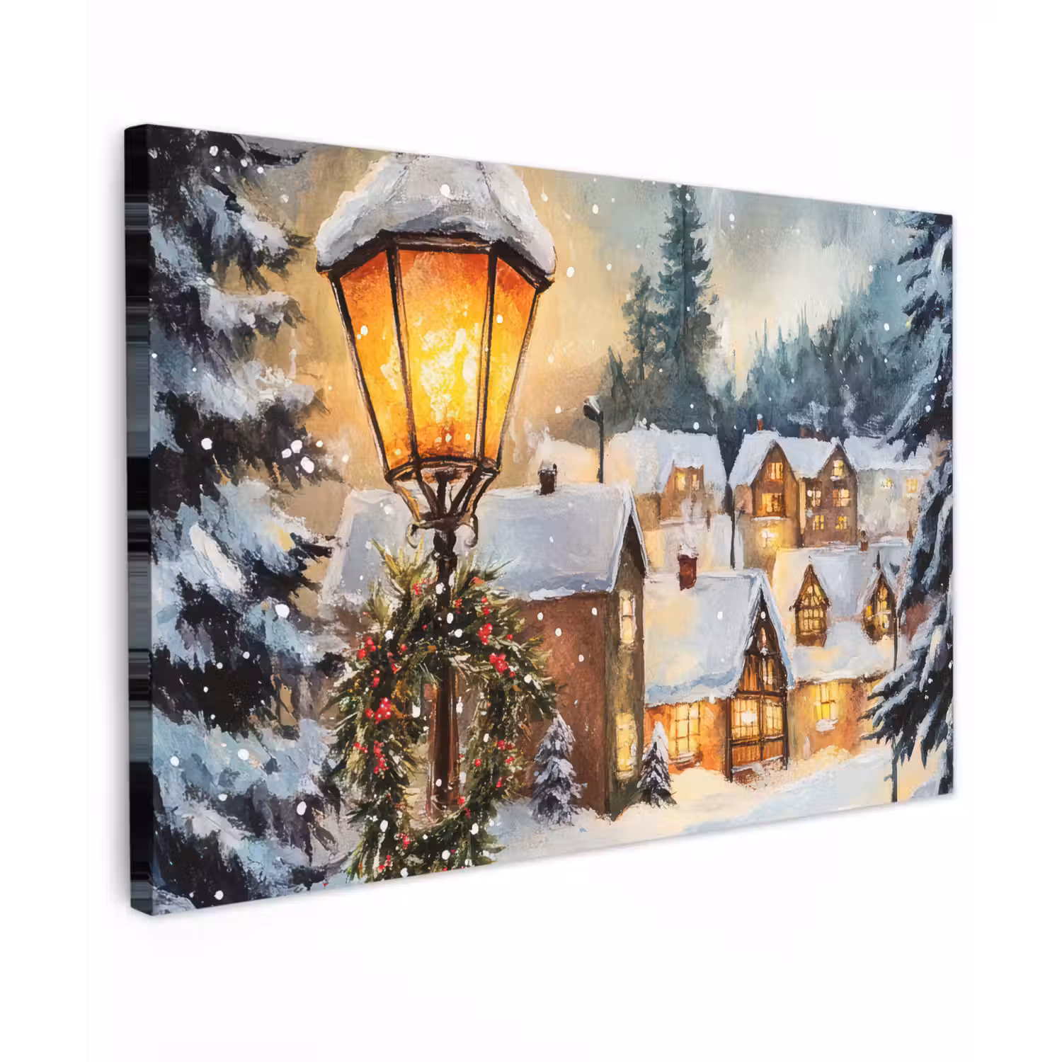 Kerstdorp - Huizen - Sneeuw - Kerst Tuinposter op houten frame 2 cm dik klein -3d