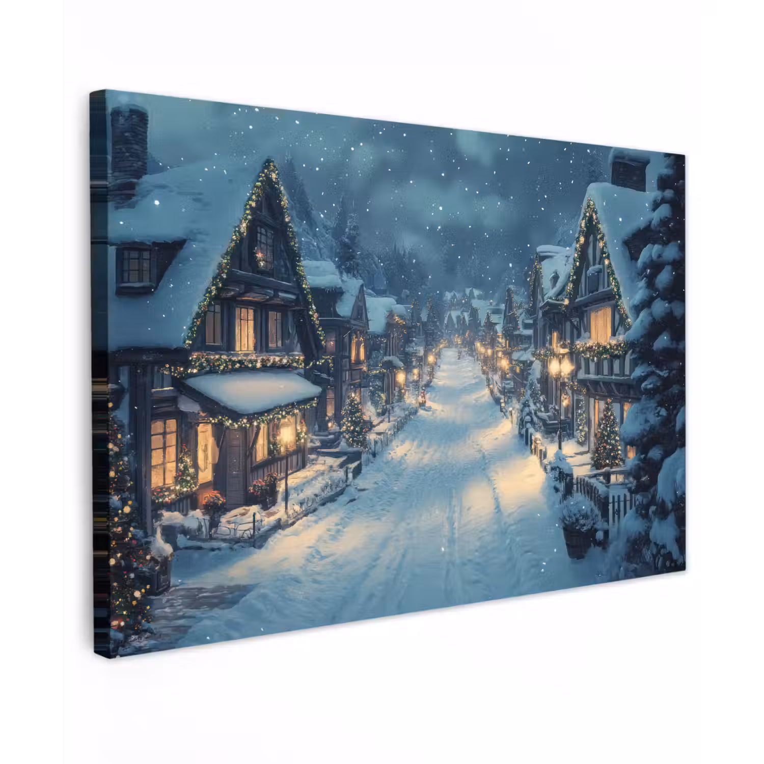 Kerstdorp - Kerst - Sneeuw - Winter Tuinposter op houten frame 2 cm dik klein -3d