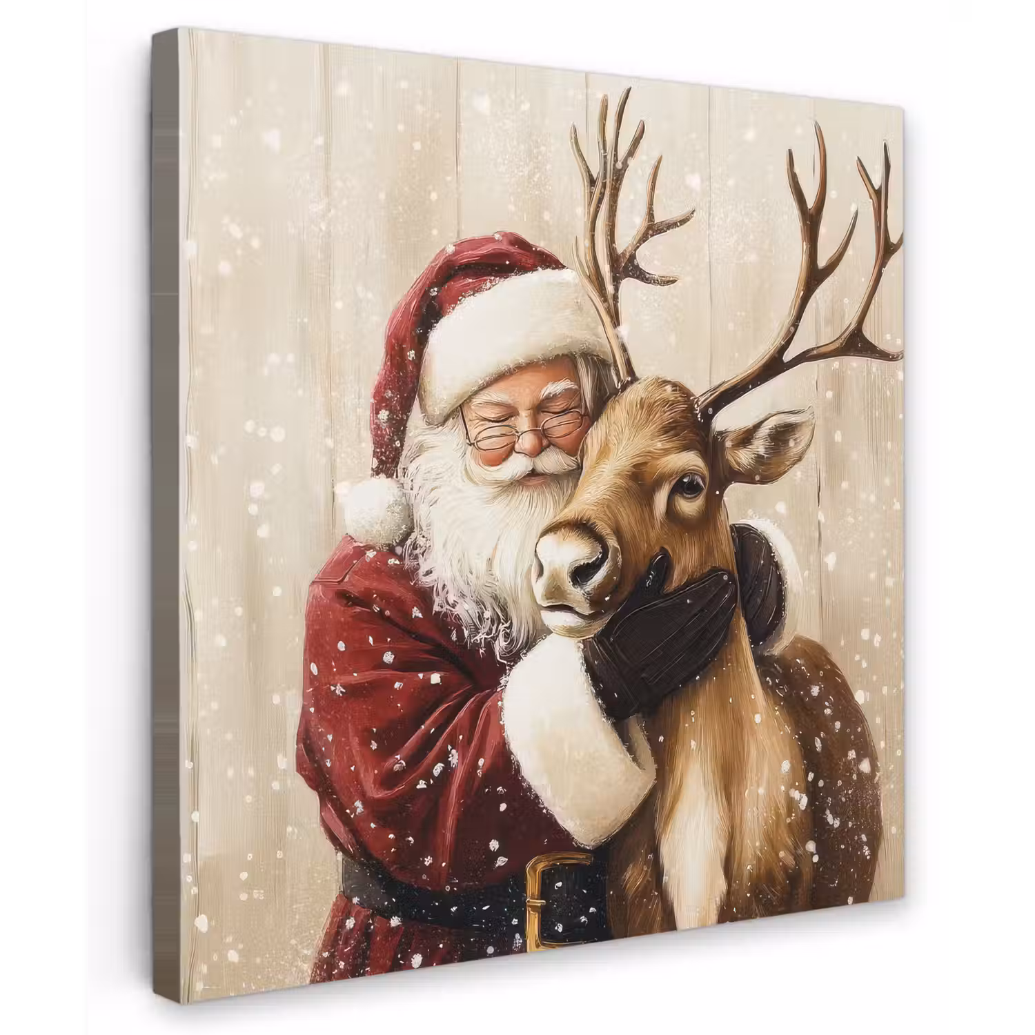 Kerstman - Rendier - Sneeuw - Kleurrijk Tuinposter op houten frame 2 cm dik middel -3d