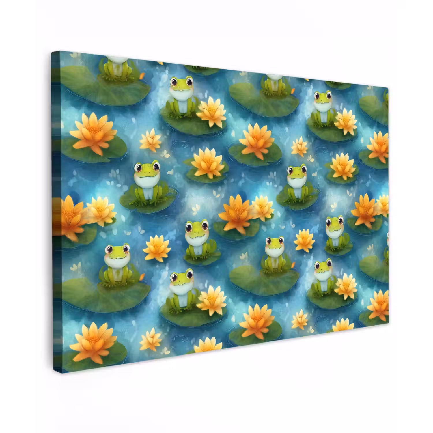 Kikker - Lelies - Groen Tuinposter op houten frame 2 cm dik klein 845 -3d
