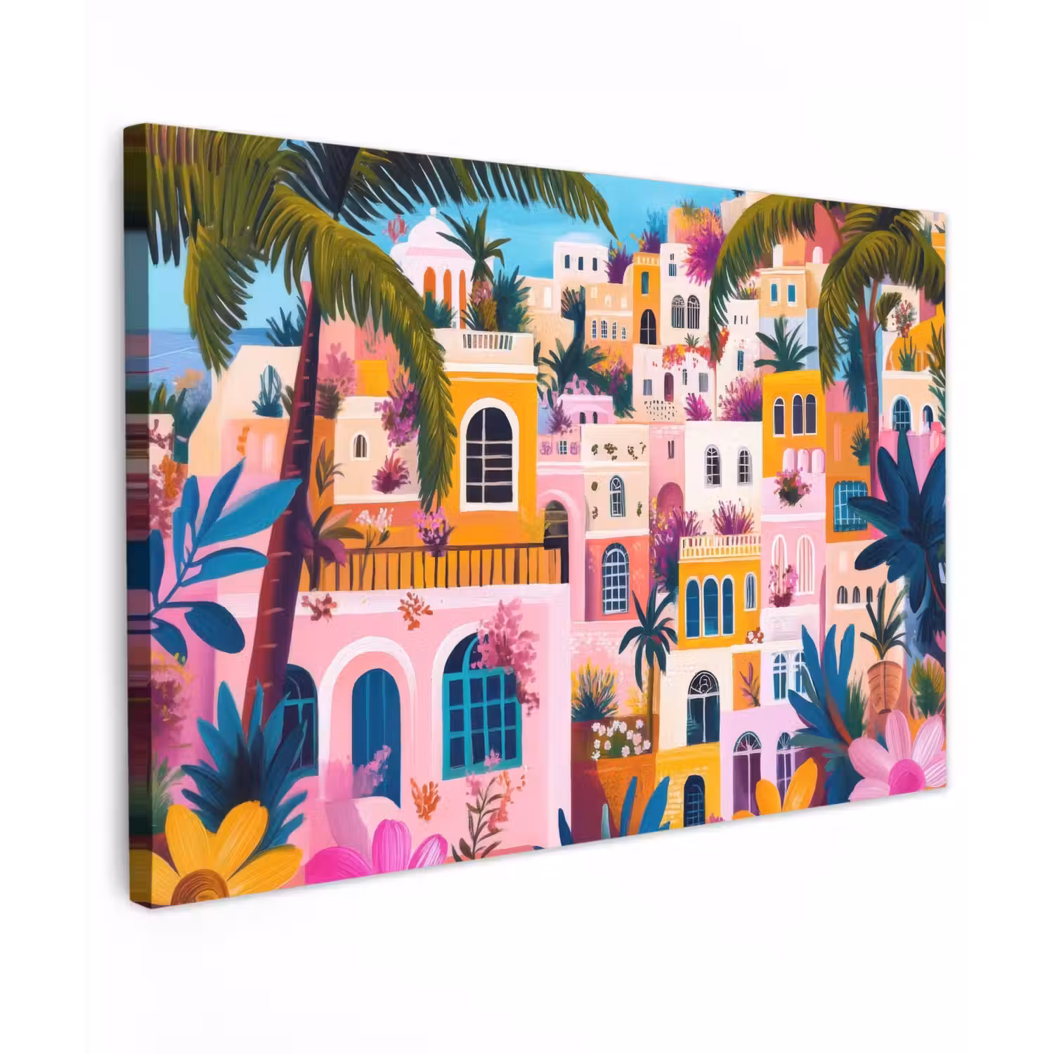 Kleurrijk - Roze - Oranje - Geel - Bloemen Tuinposter op houten frame 2 cm dik klein -3d