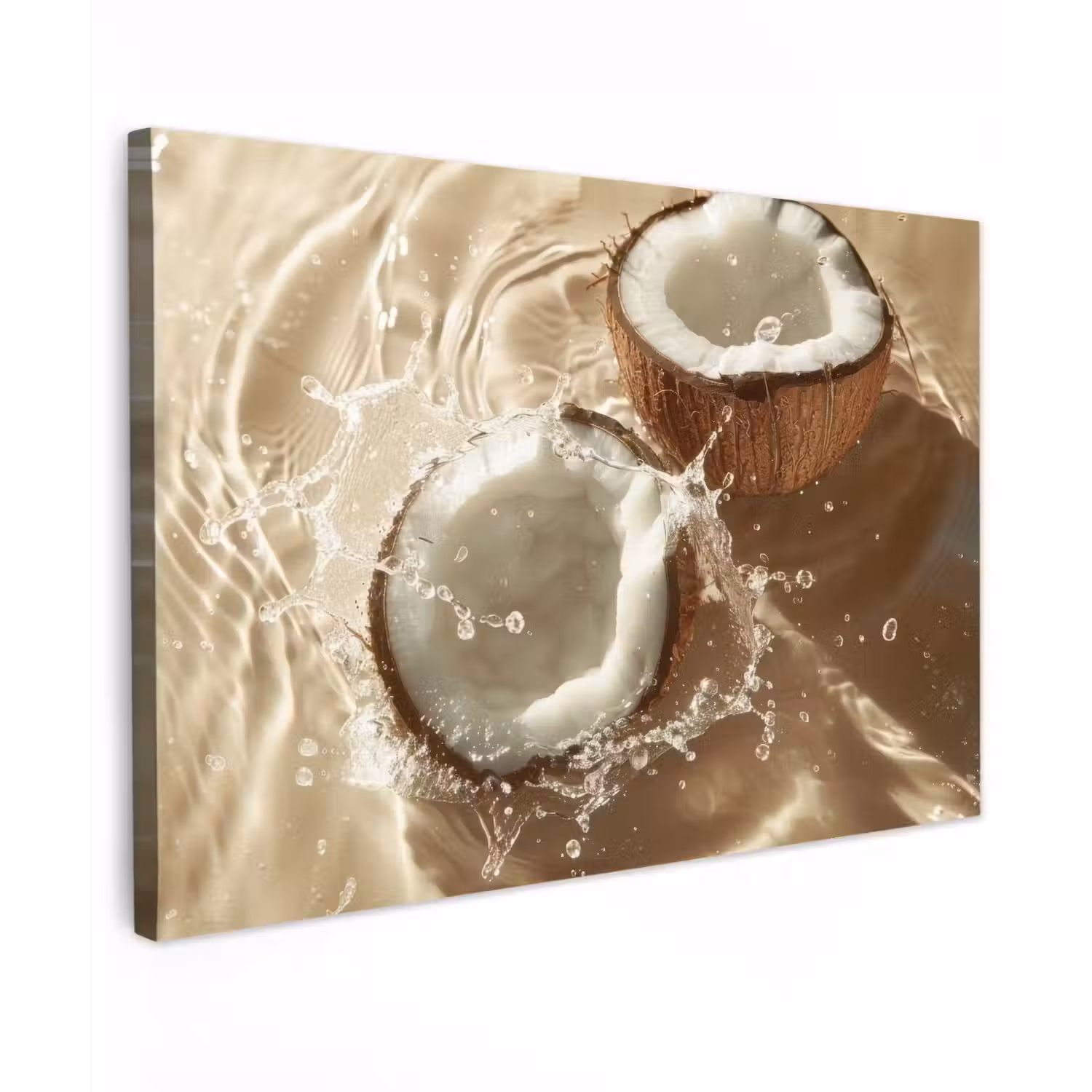 Kokosnoot - Water - Beige - Spetters Tuinposter op houten frame 2 cm dik klein -3d
