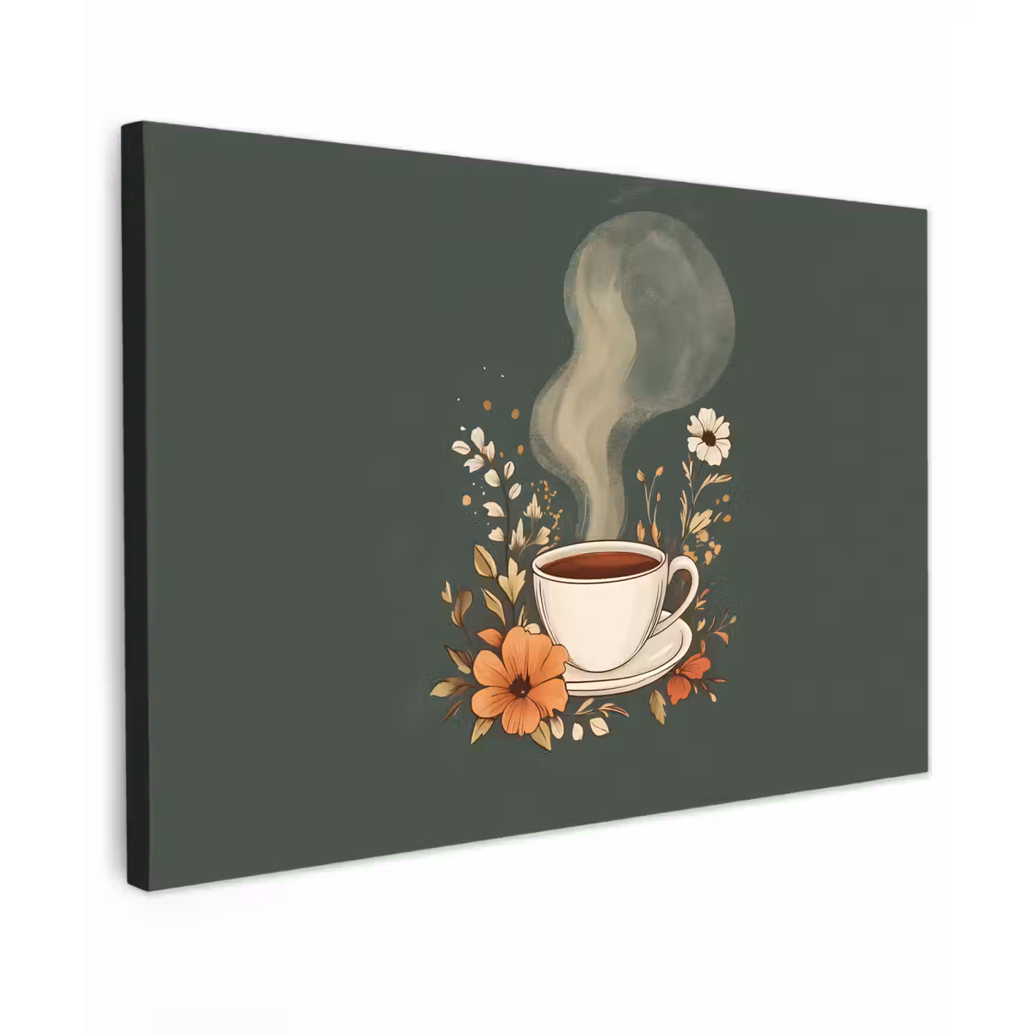 Kop - Bloemen - Groen - Koffie Tuinposter op houten frame 2 cm dik klein -3d