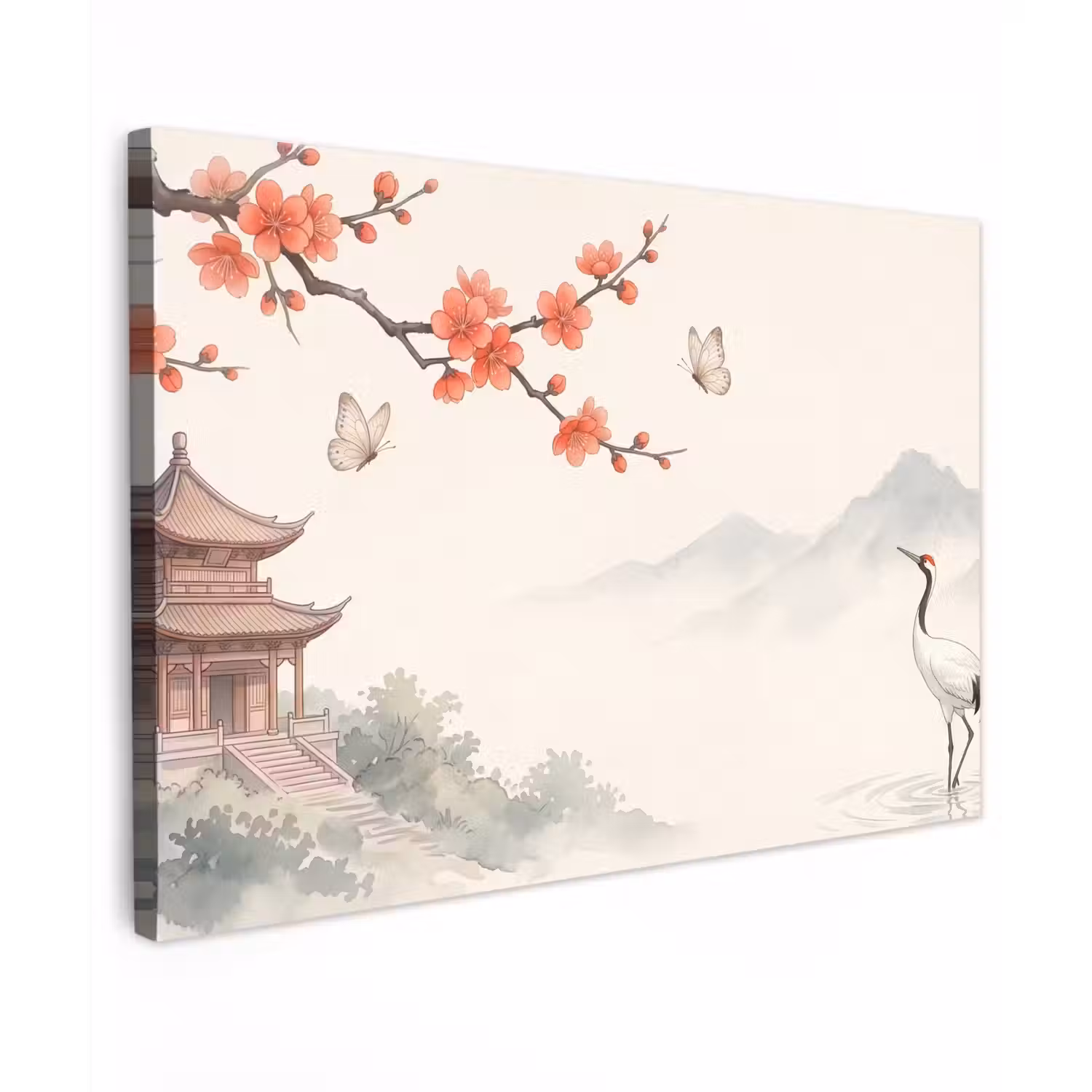 Kraanvogel - Azië - Klassiek Tuinposter op houten frame 2 cm dik klein -3d