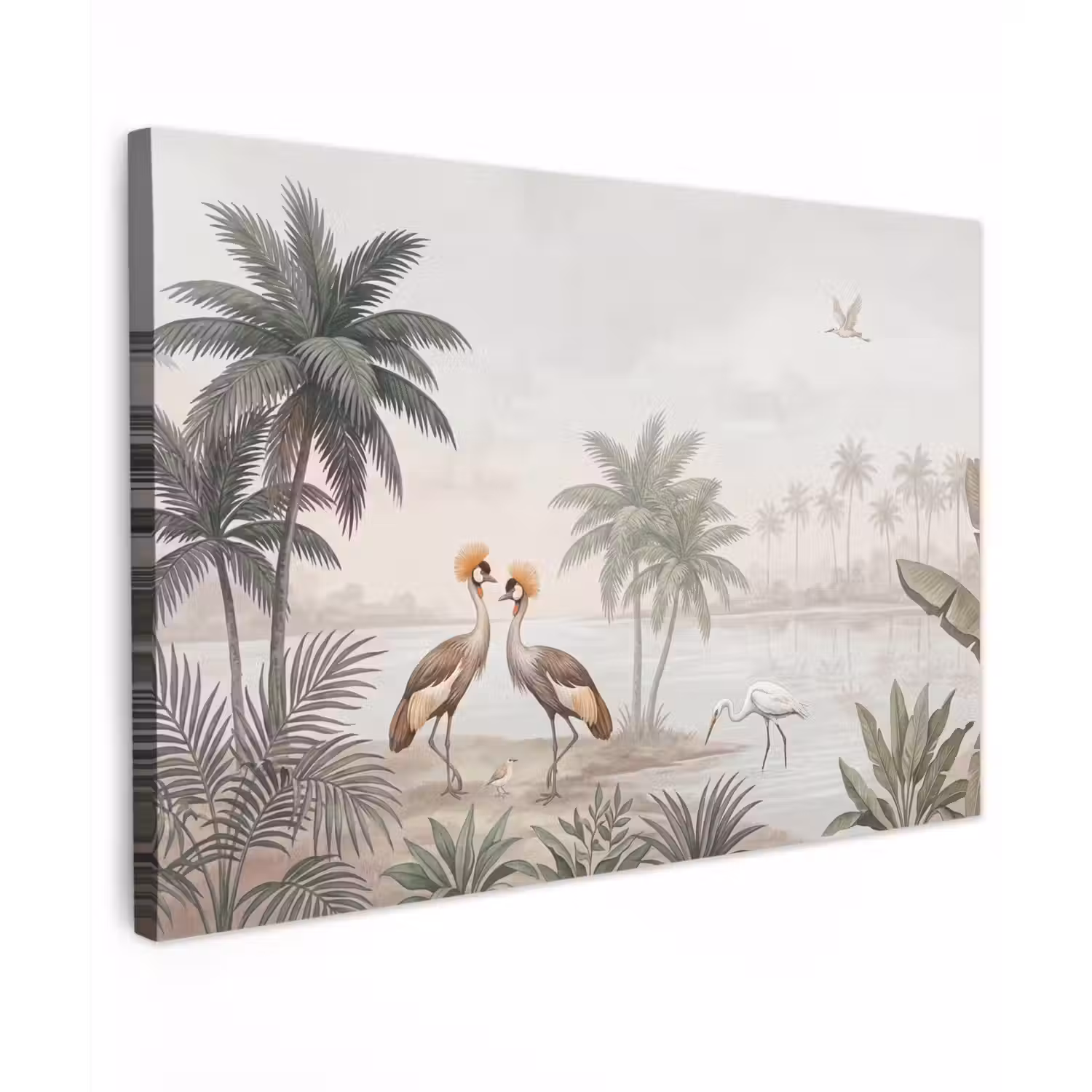 Kraanvogels - Palmbomen - Tropisch Tuinposter op houten frame 2 cm dik klein -3d
