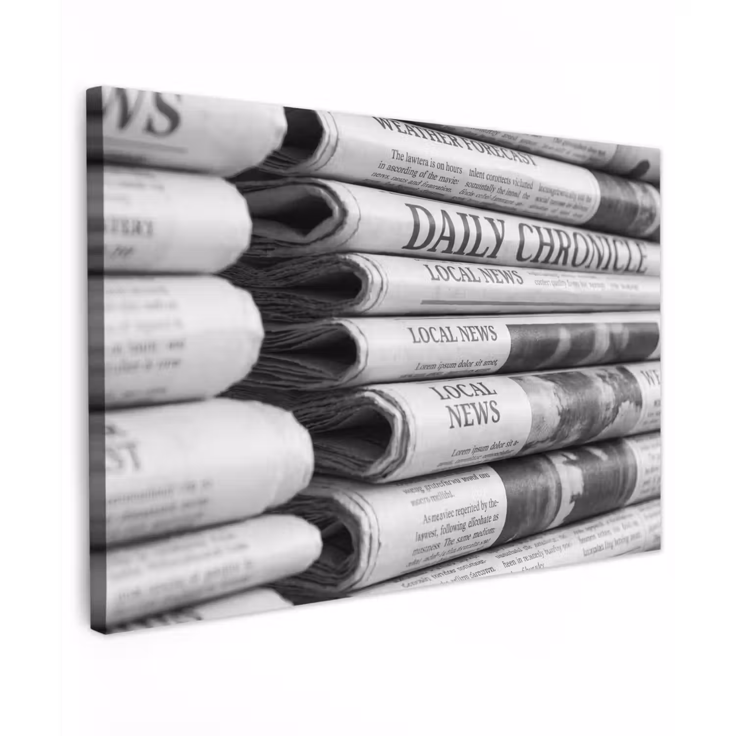 Krant - Stapel - Nieuws - Zwart-wit - Media Tuinposter op houten frame 2 cm dik klein -3d