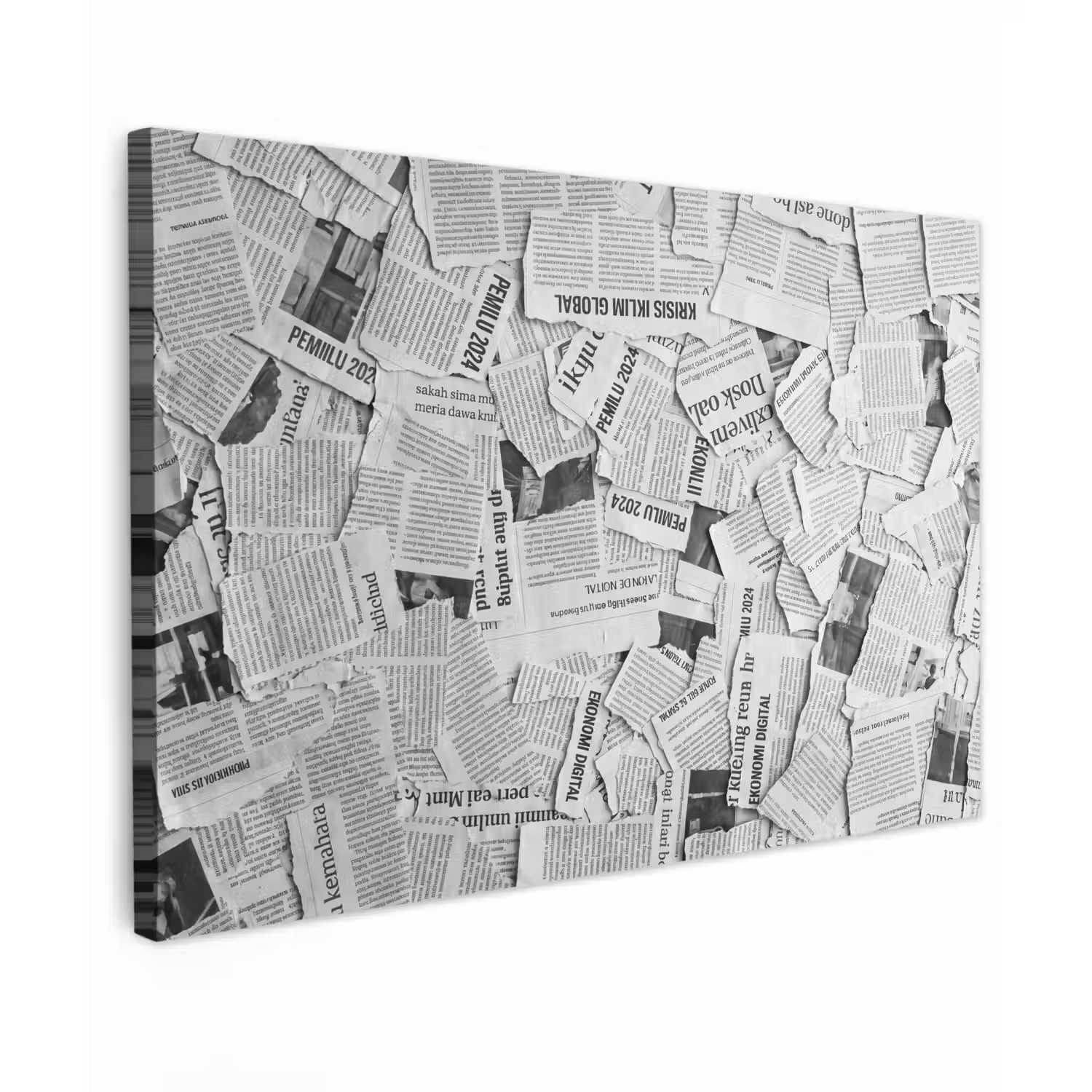 Krant - Versnipperd - Textuur - Zwart-wit - Abstract Tuinposter op houten frame 2 cm dik klein -3d