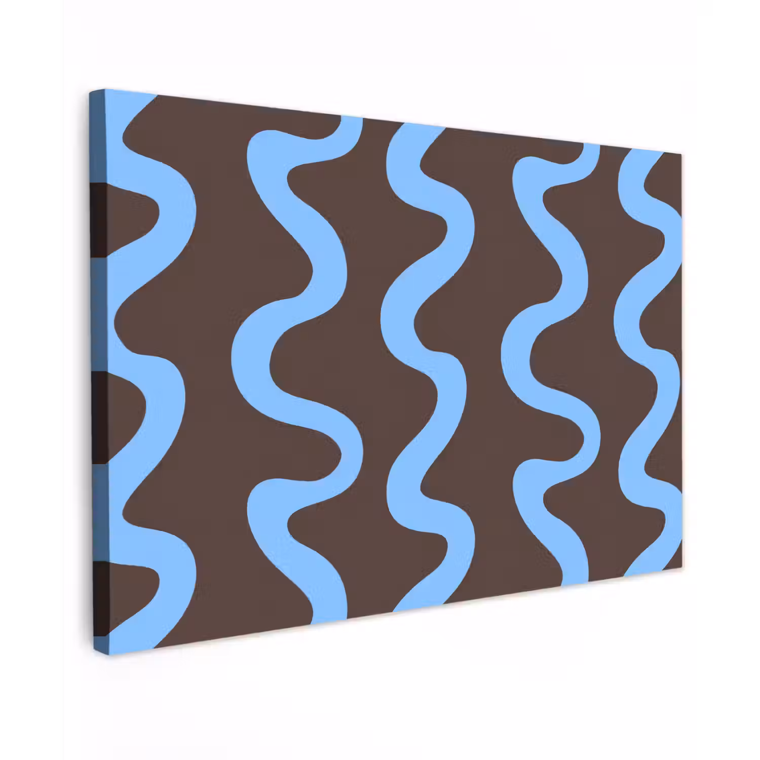 Kronkelende lijnen - Blauw - Bruin - Minimalistisch Tuinposter op houten frame 2 cm dik klein 845 -3d