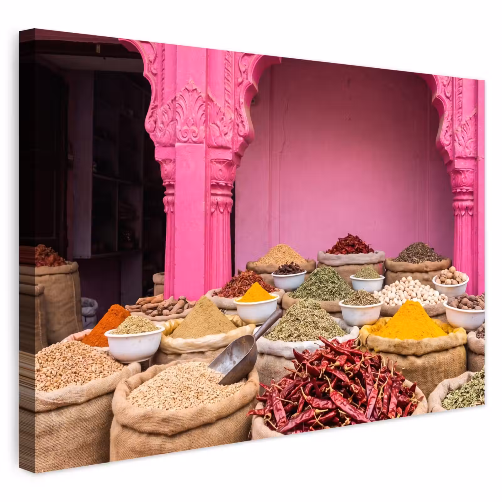 Buiten canvas - Kruiden - Markt - Roze - Kruiden - Markt - Roze Tuinposter op houten frame 2 cm dik klein