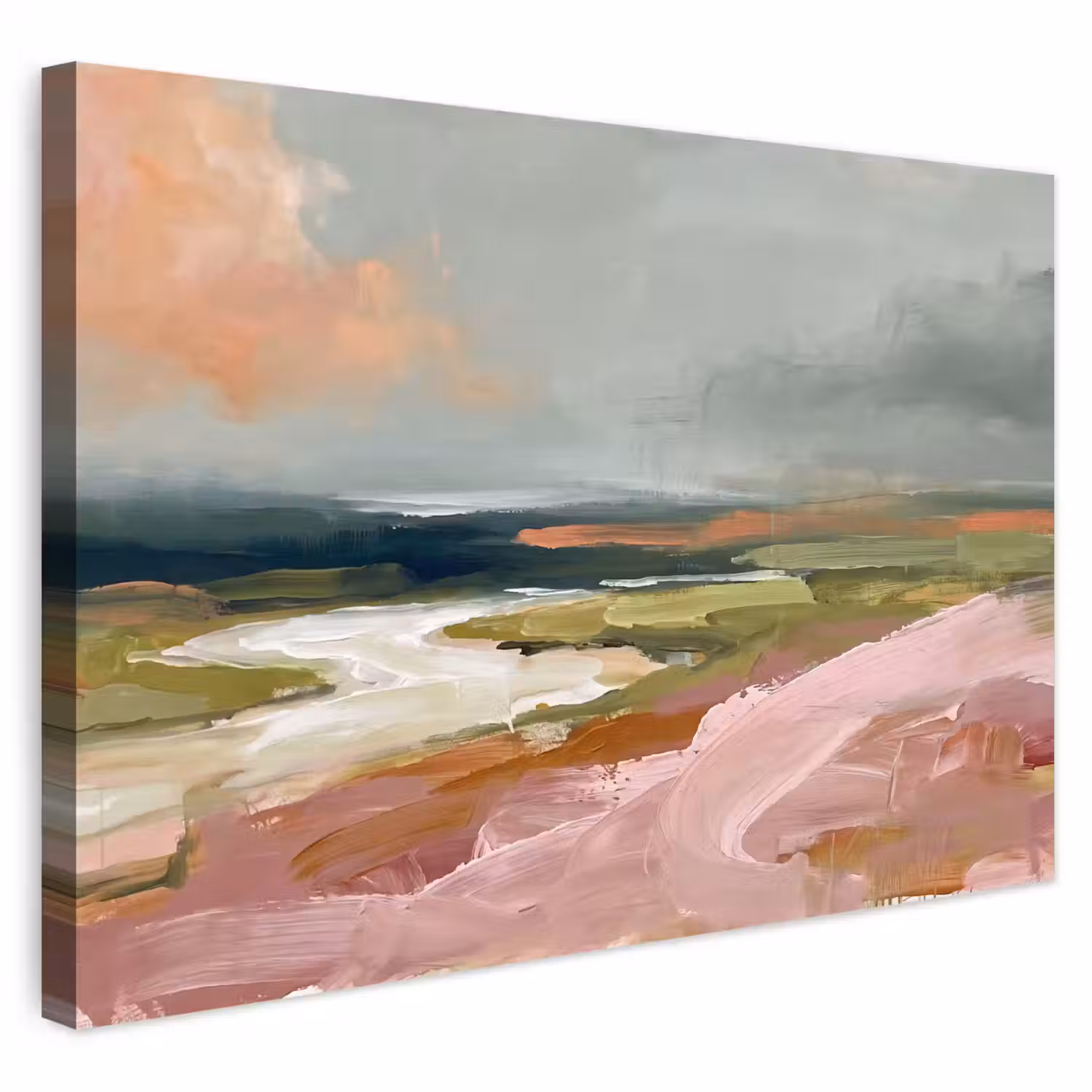 Landschap - Rivier - Abstract - Roze - Groen Tuinposter op houten frame 2 cm dik klein -3d