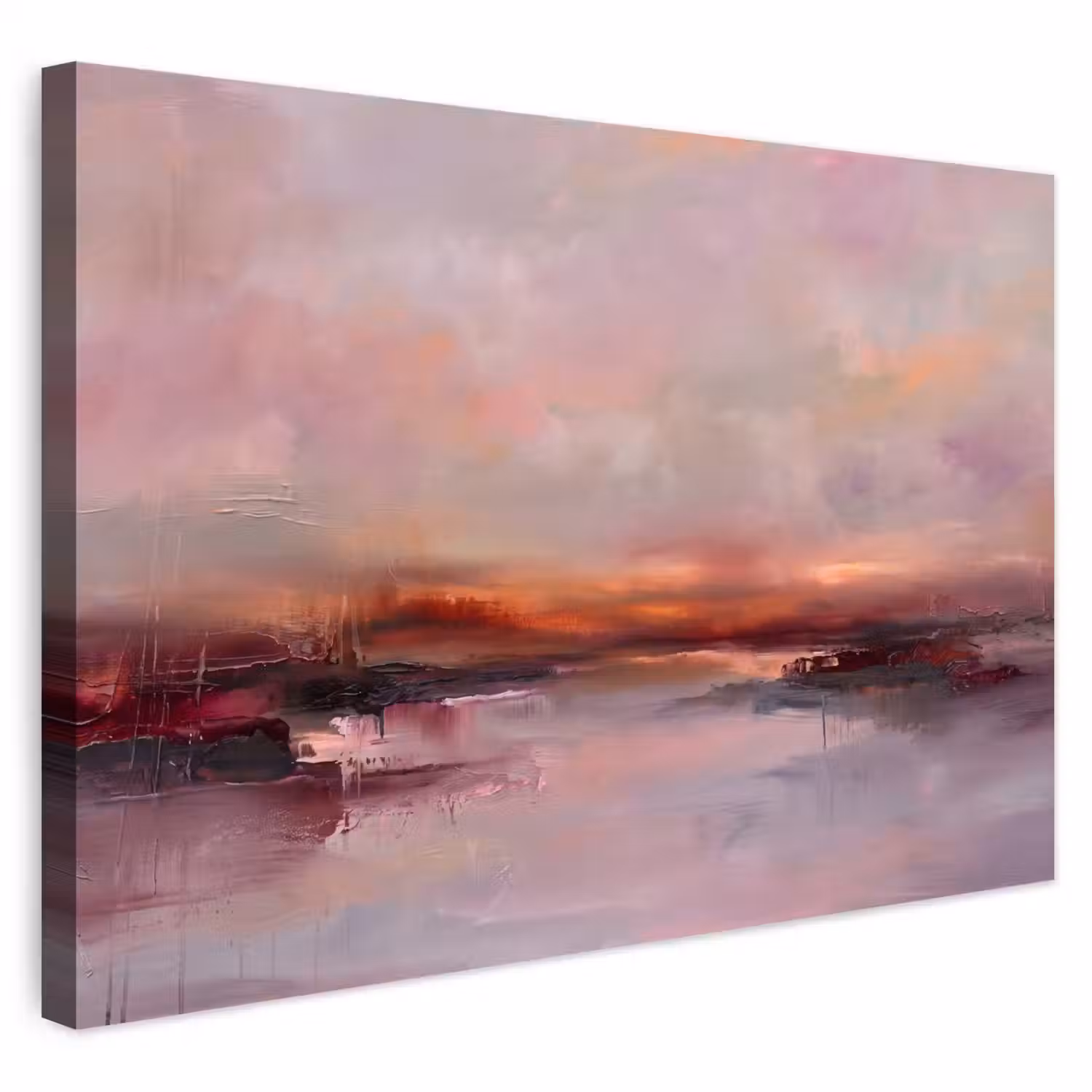 Landschap - Zonsondergang - Abstract - Modern - Roze Tuinposter op houten frame 2 cm dik klein -3d