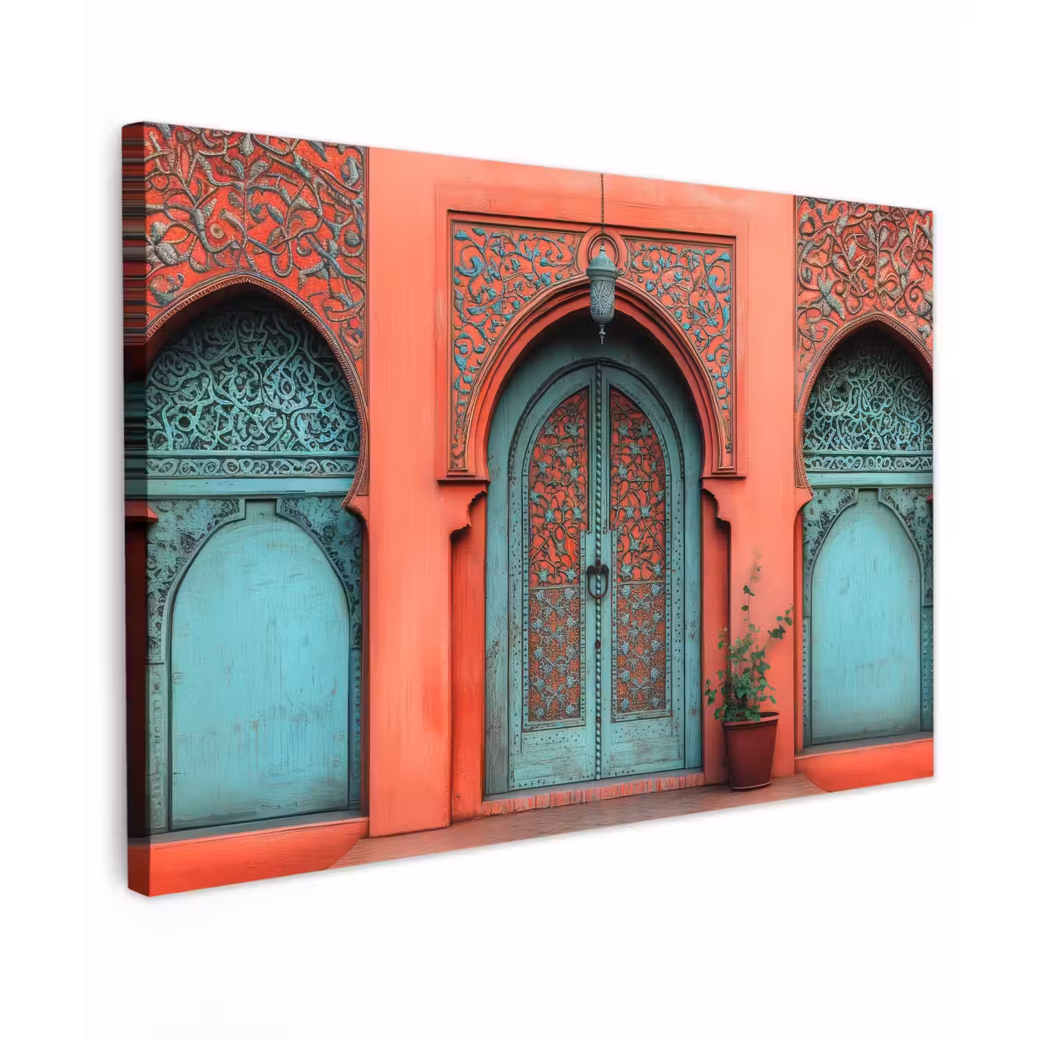 Lantaarn - Deur - Turquoise Tuinposter op houten frame 2 cm dik klein -3d