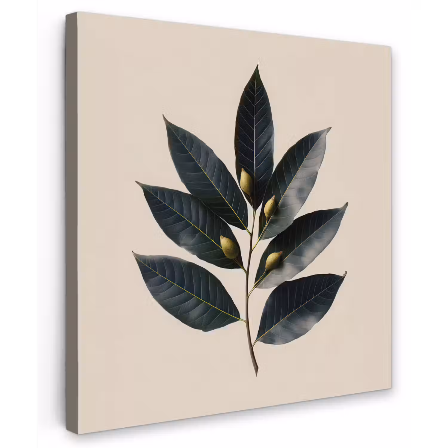 Laurierbladeren - Bloemknoppen - subtiel Tuinposter op houten frame 2 cm dik middel -3d