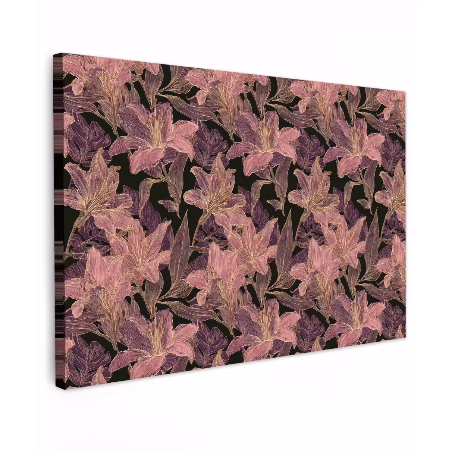 Lelies - Patroon - Paars - Goud Tuinposter op houten frame 2 cm dik klein 845 -3d