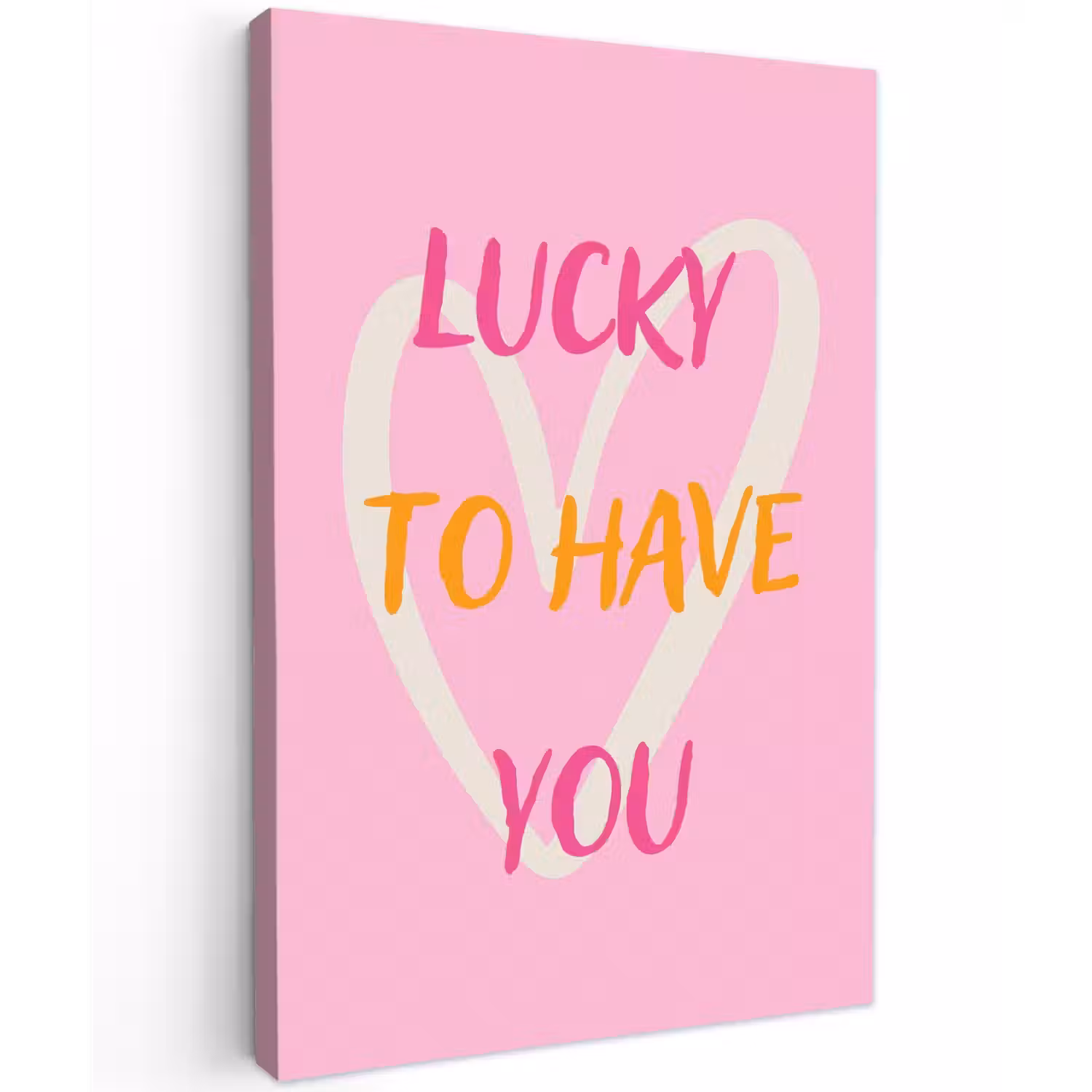 Lucky - Love - Valentijn - Roze Tuinposter op houten frame 2 cm dik klein -3d