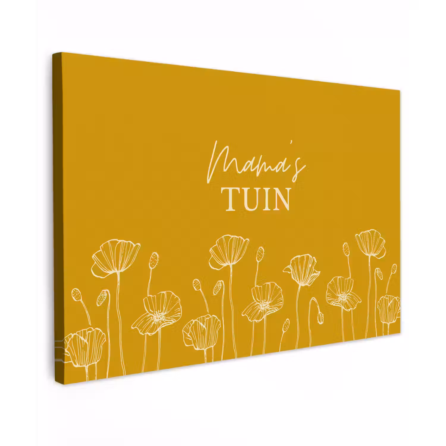 Mama's Tuin op Gele Achtergrond Tuinposter op houten frame 2 cm dik klein -3d