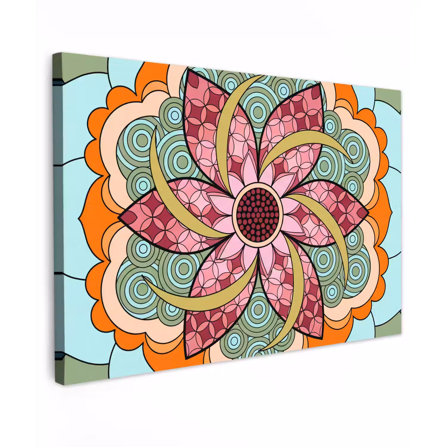 Mandala - Geometrisch - Kunst - Decoratief - Kleurrijk Tuinposter op houten frame 2 cm dik klein -3d