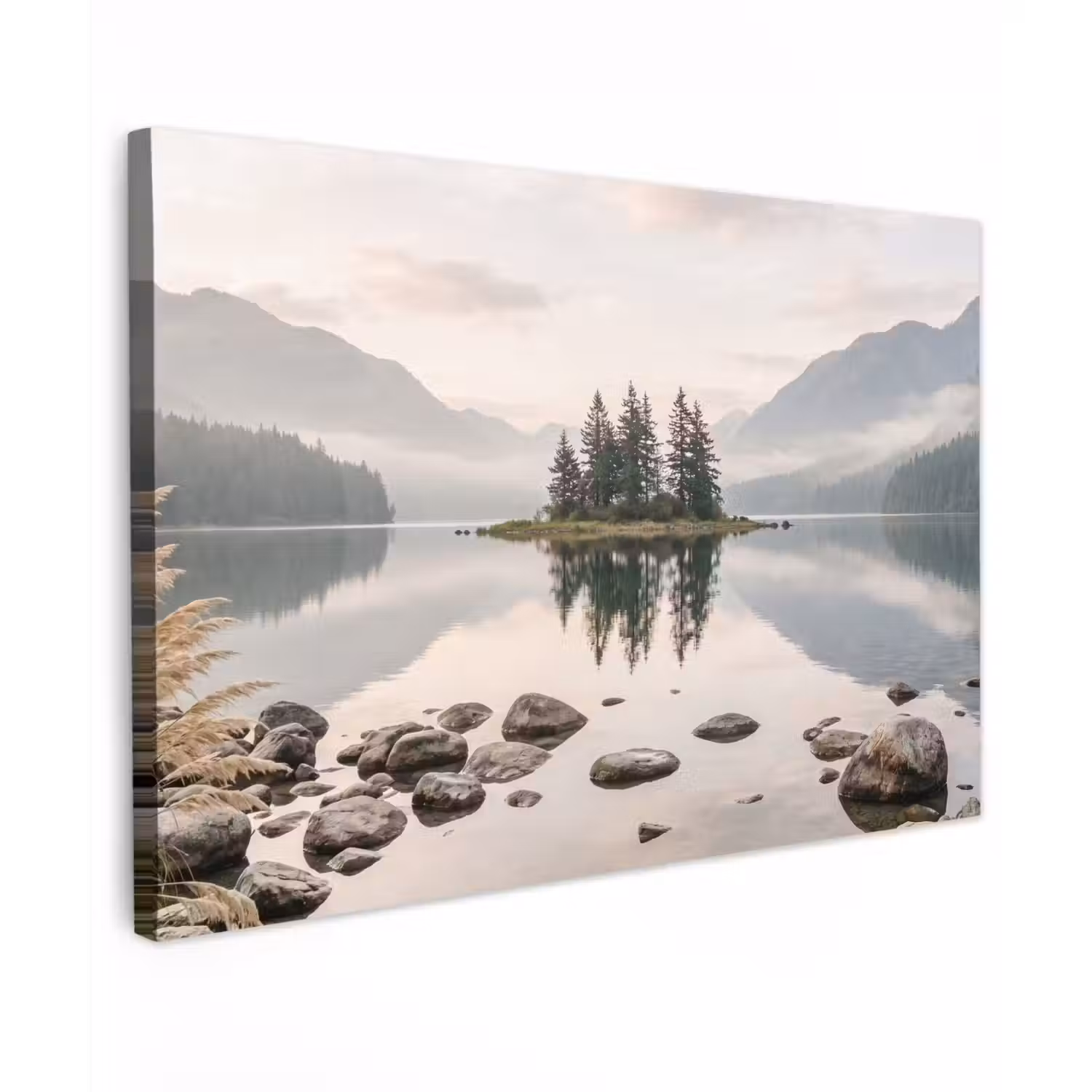 Meer - Bergen - Landschap - Groen Tuinposter op houten frame 2 cm dik klein -3d