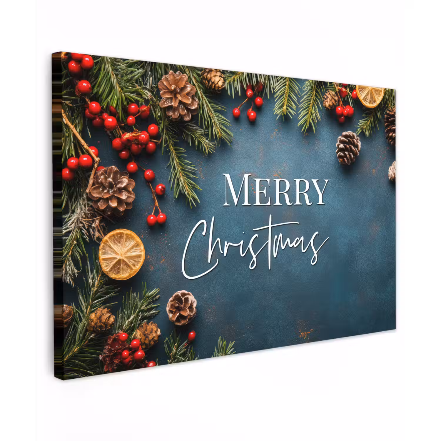 Merry Christmas - Blauw - Kerst - Winter Tuinposter op houten frame 2 cm dik klein -3d