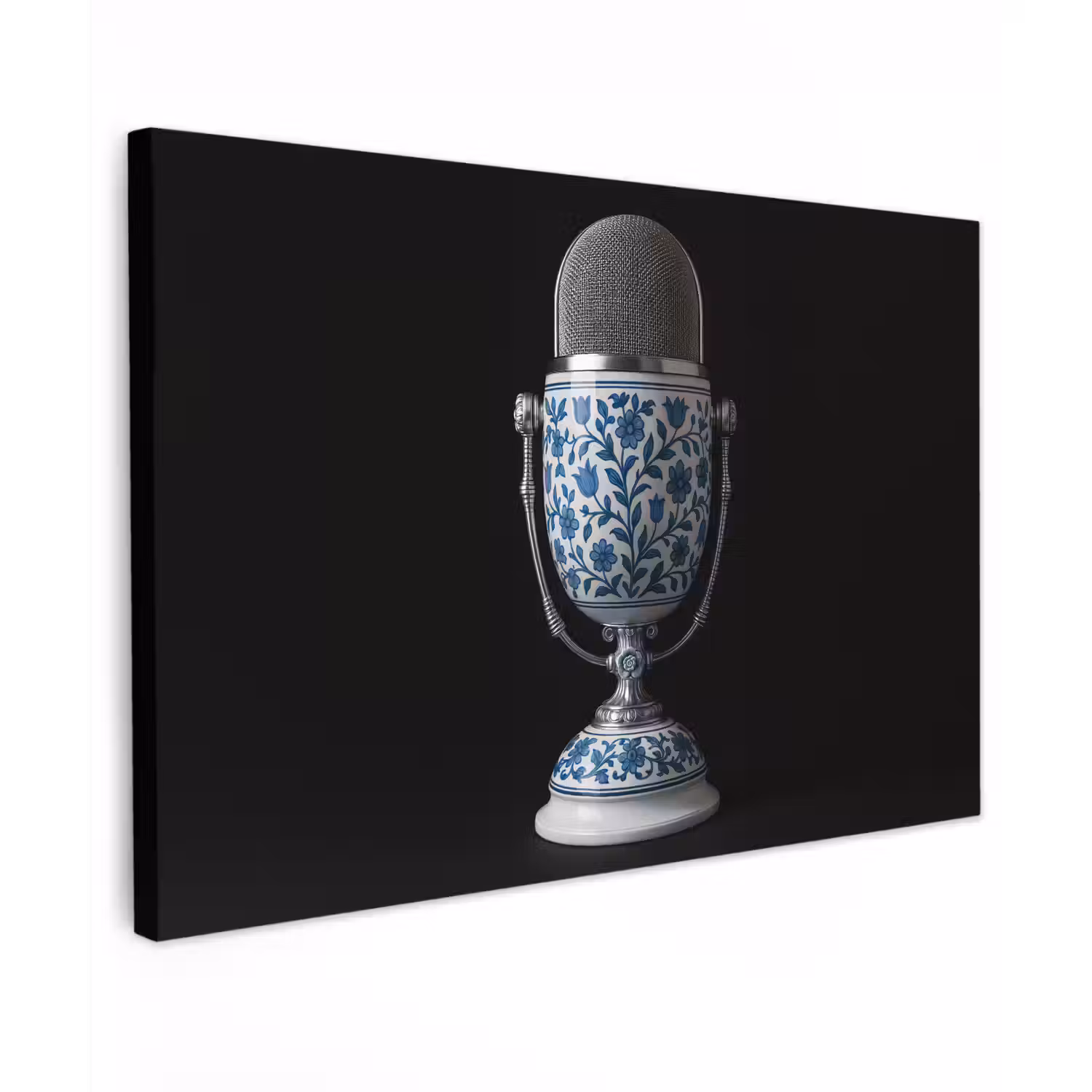 Microfoon - Delfts blauw - Muziek Tuinposter op houten frame 2 cm dik klein -3d