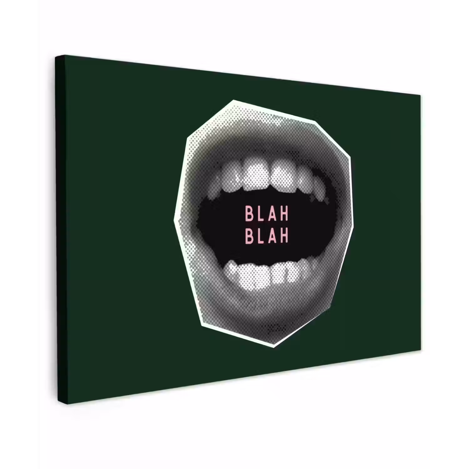 Mond - Groen - Illustratie - BLAH BLAH Tuinposter op houten frame 2 cm dik klein -3d