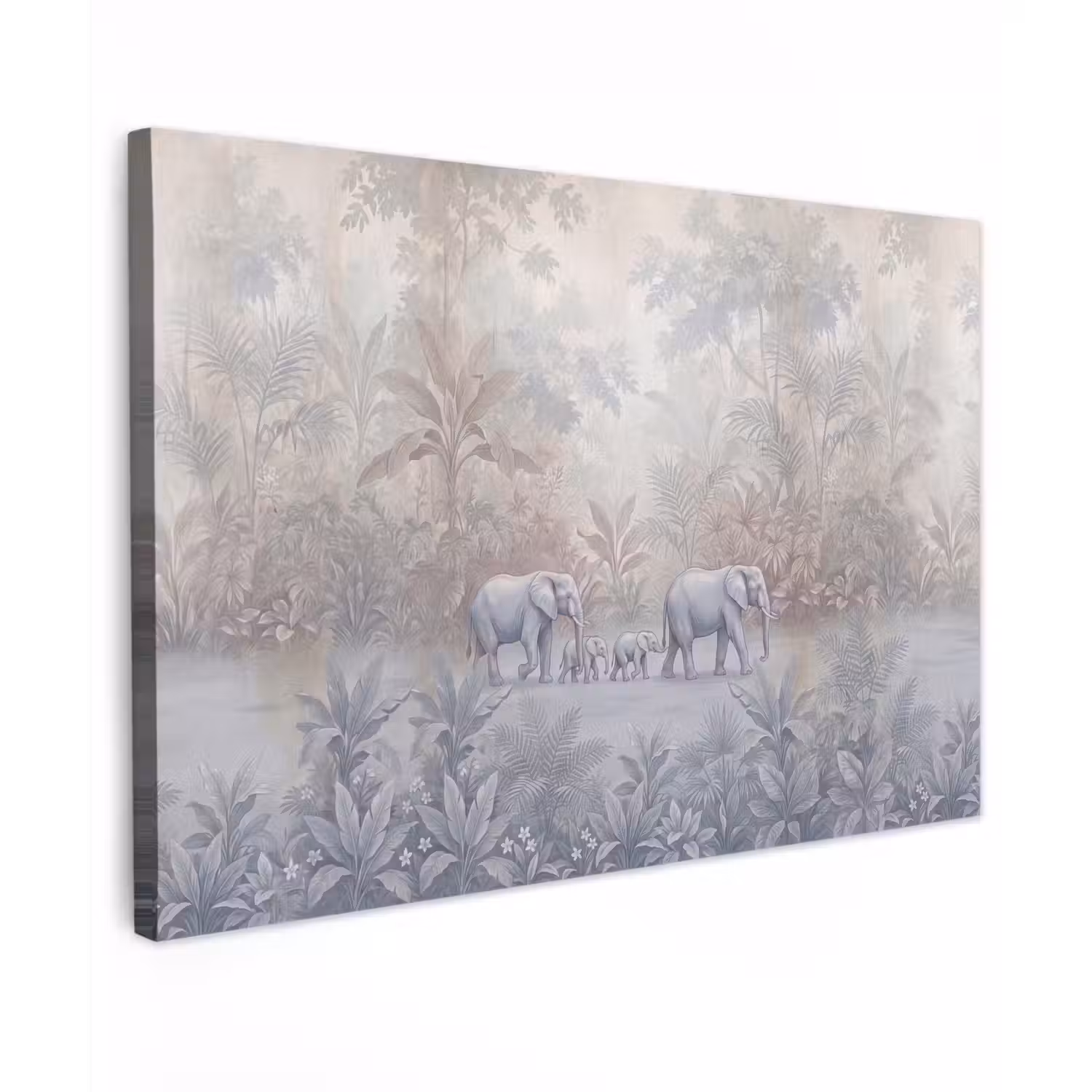 Olifant - Familie - Jungle - Illustratie - Grijs Tuinposter op houten frame 2 cm dik klein -3d