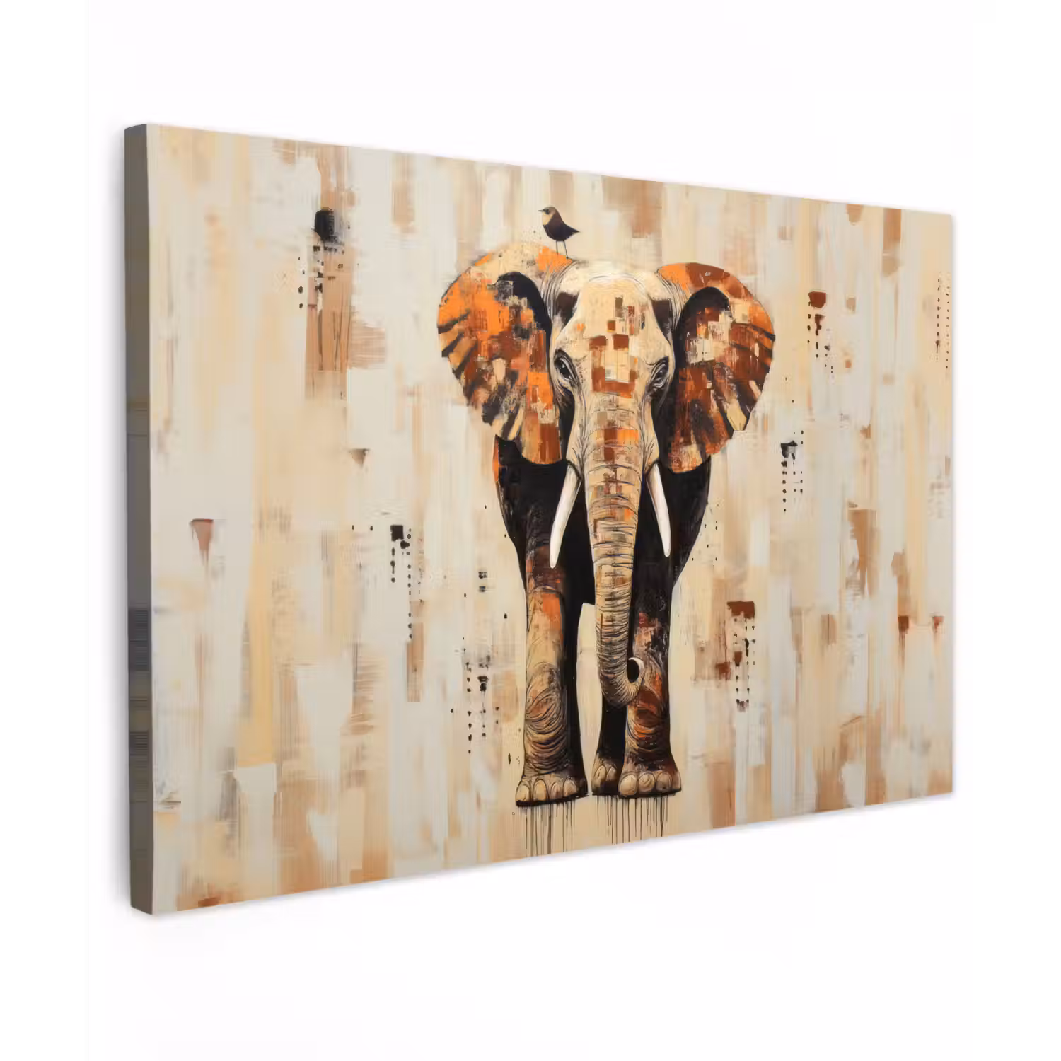 Olifant - Slurf - Mozaïek - Abstract Tuinposter op houten frame 2 cm dik klein -3d