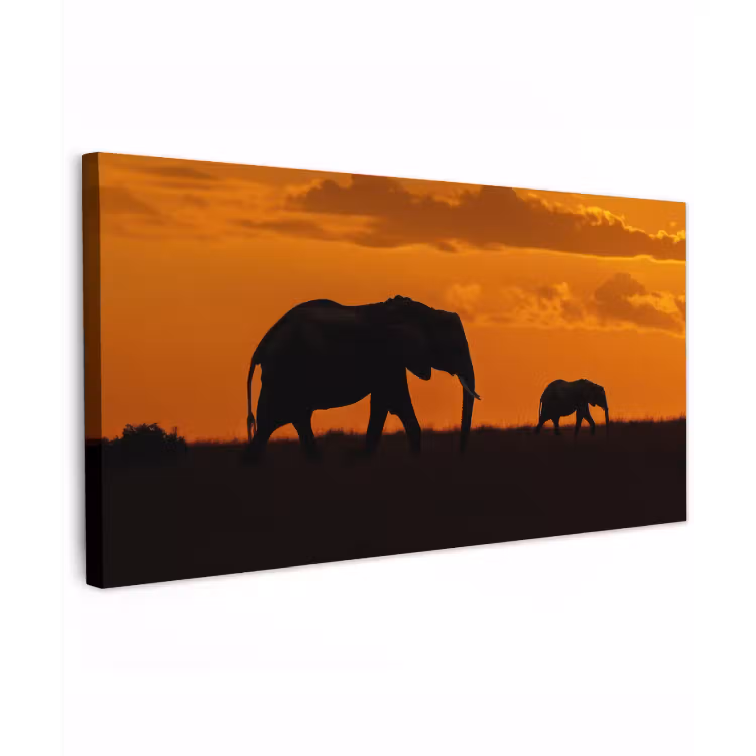 Olifanten - Savanne - Zonsondergang Tuinposter op houten frame 2 cm dik xxl -3d