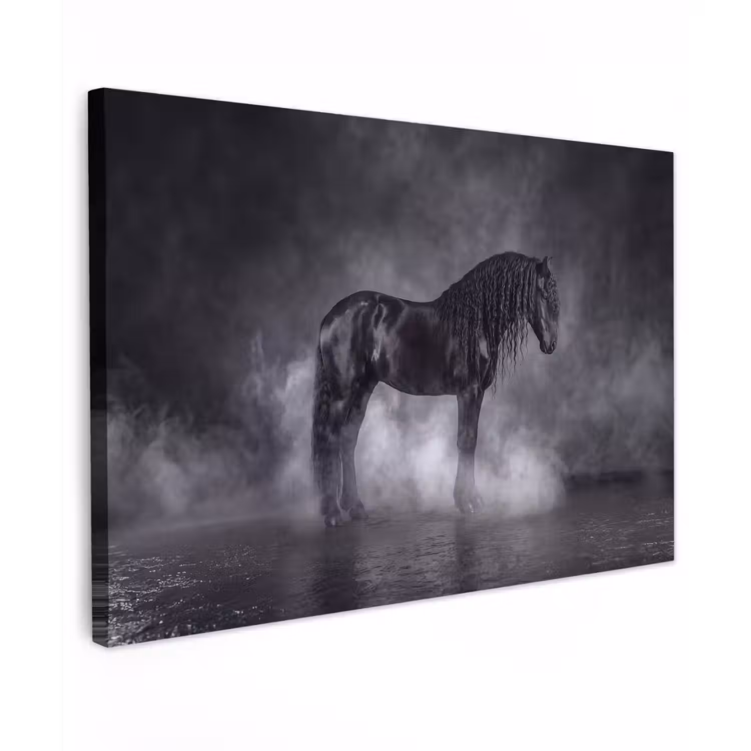 Paard - Magisch - Zwart Tuinposter op houten frame 2 cm dik klein -3d