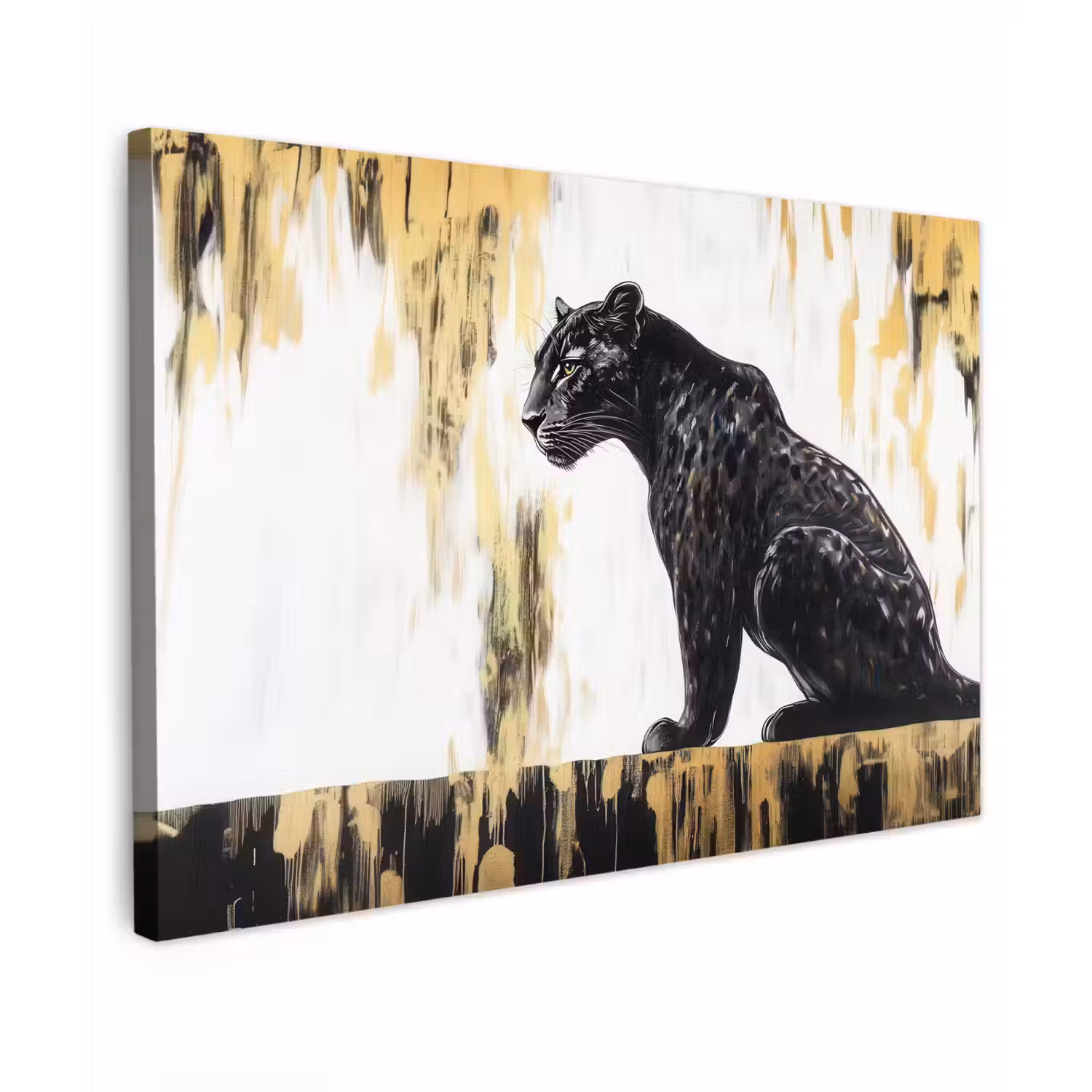 Panter - Zwart - Abstract - Goud Tuinposter op houten frame 2 cm dik klein -3d