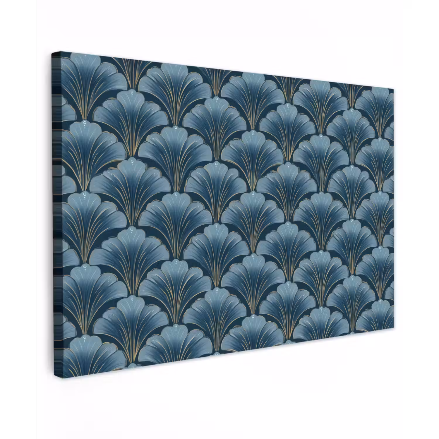 Patroon - Ginkgoblad - Blauw Tuinposter op houten frame 2 cm dik klein 845 -3d
