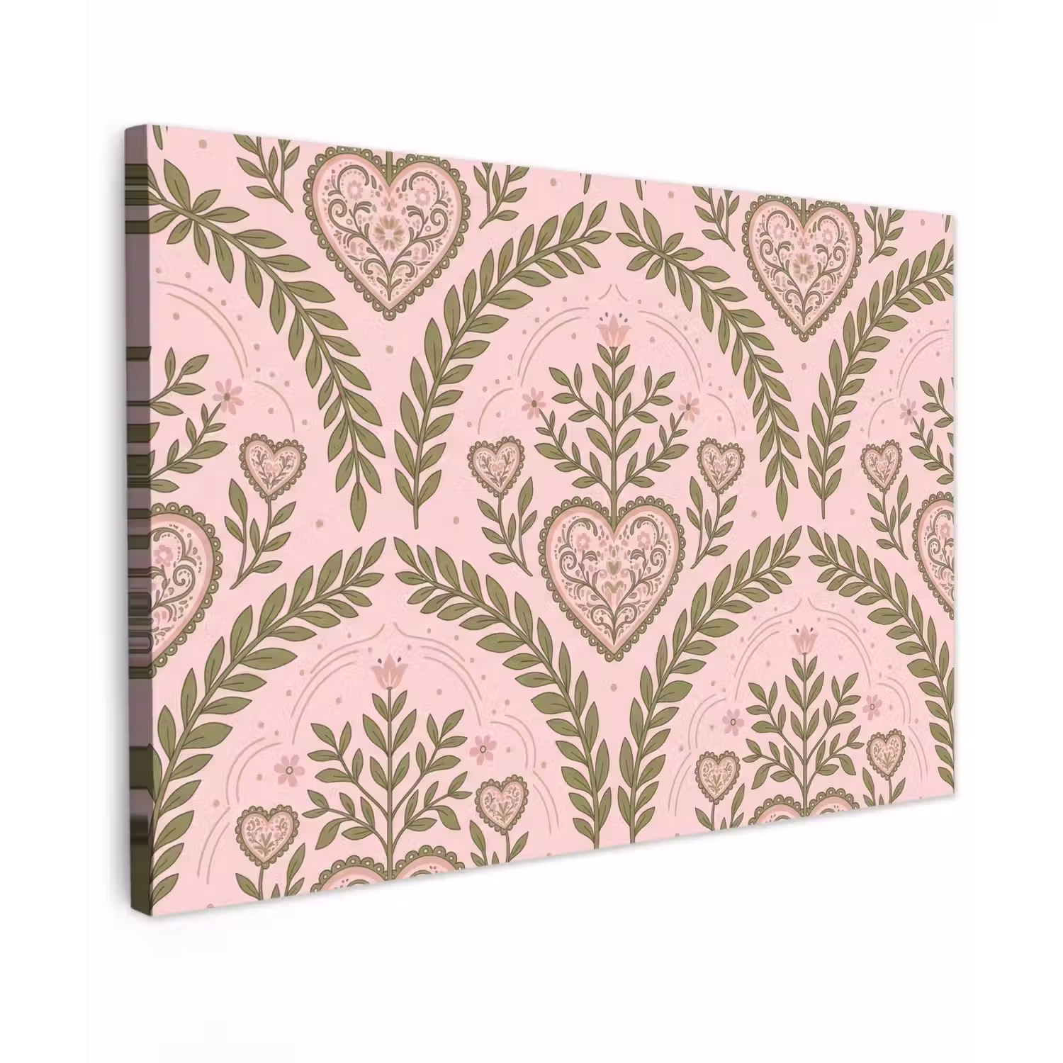 Patroon - Hart - Bloemen - Folkloristisch - Roze Tuinposter op houten frame 2 cm dik klein -3d
