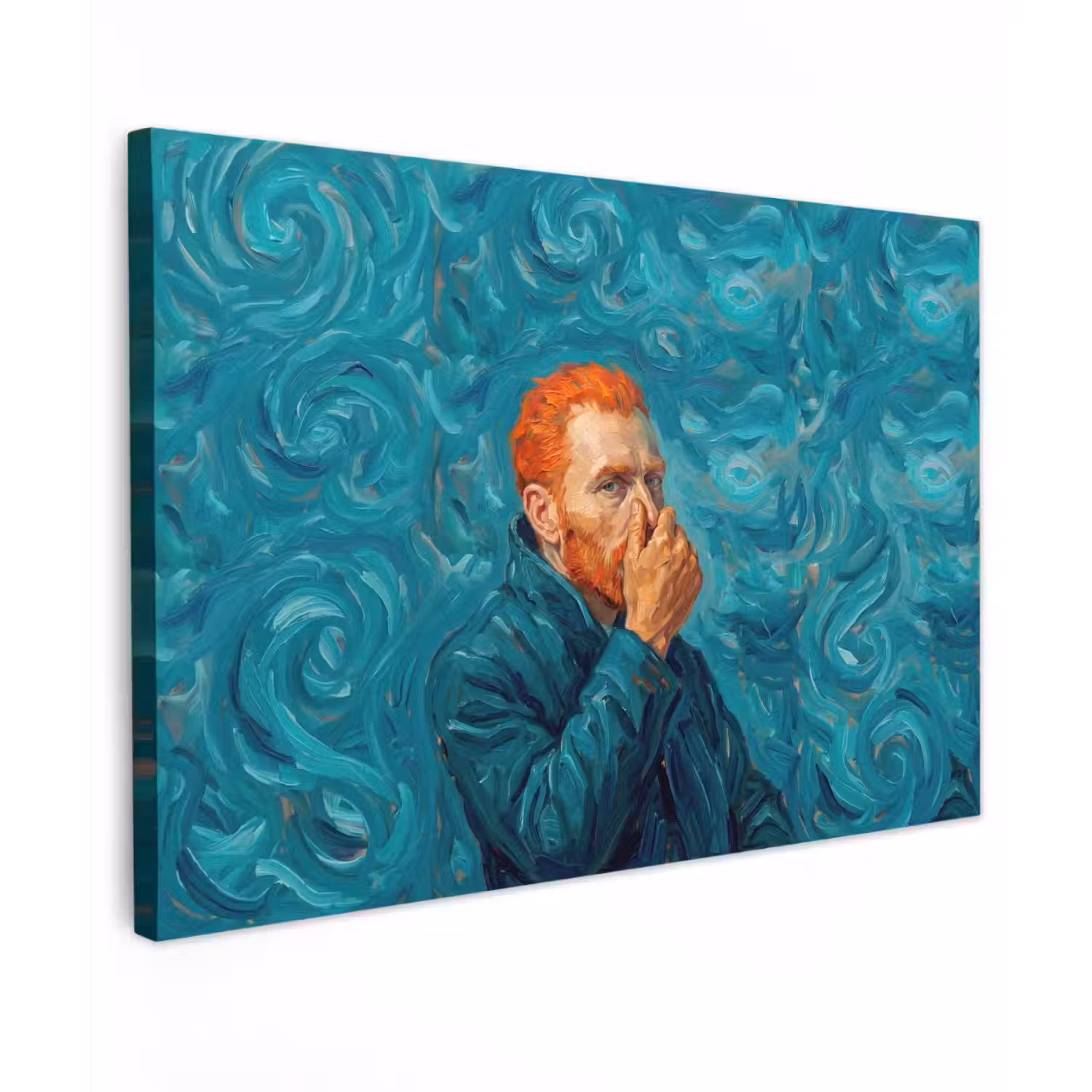 Portret - Klassiek - Blauw Tuinposter op houten frame 2 cm dik klein -3d
