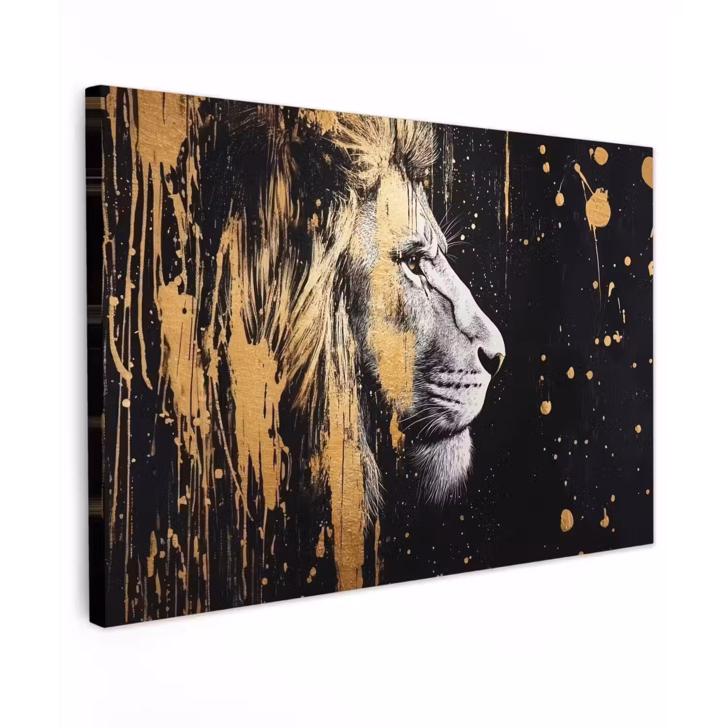 Portret - Leeuw - Abstract - Goud Tuinposter op houten frame 2 cm dik klein -3d