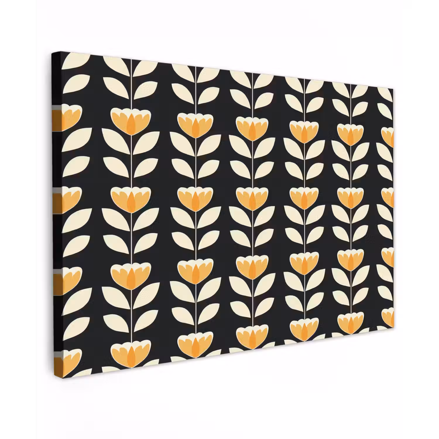 Retro - Bloem - Zwart - Okergeel Tuinposter op houten frame 2 cm dik klein 845 -3d