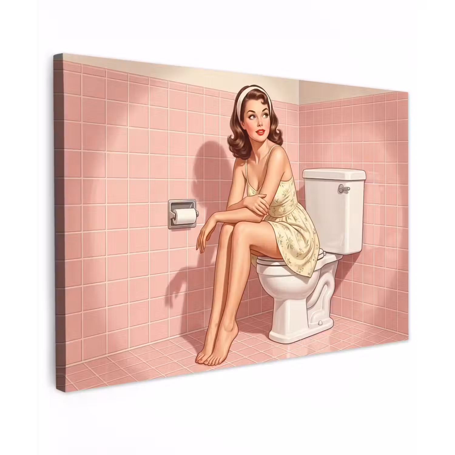 Roze - Retro - Vrouw Tuinposter op houten frame 2 cm dik klein -3d