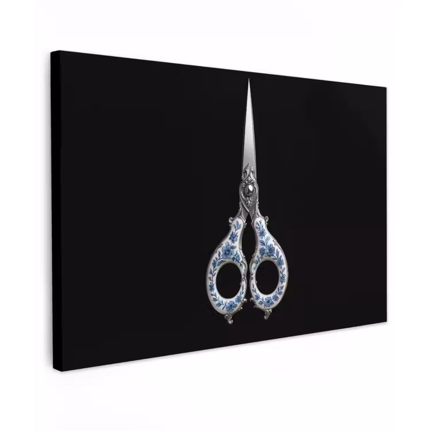Schaar - Delfts blauw - Zwart Tuinposter op houten frame 2 cm dik klein -3d