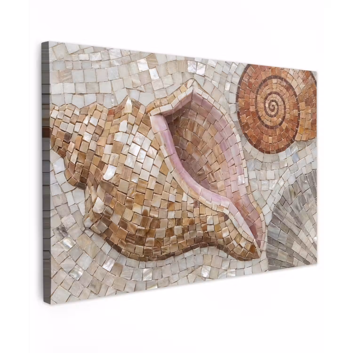 Schelp - Mozaïek - Zee - Beige - Modern Tuinposter op houten frame 2 cm dik klein -3d