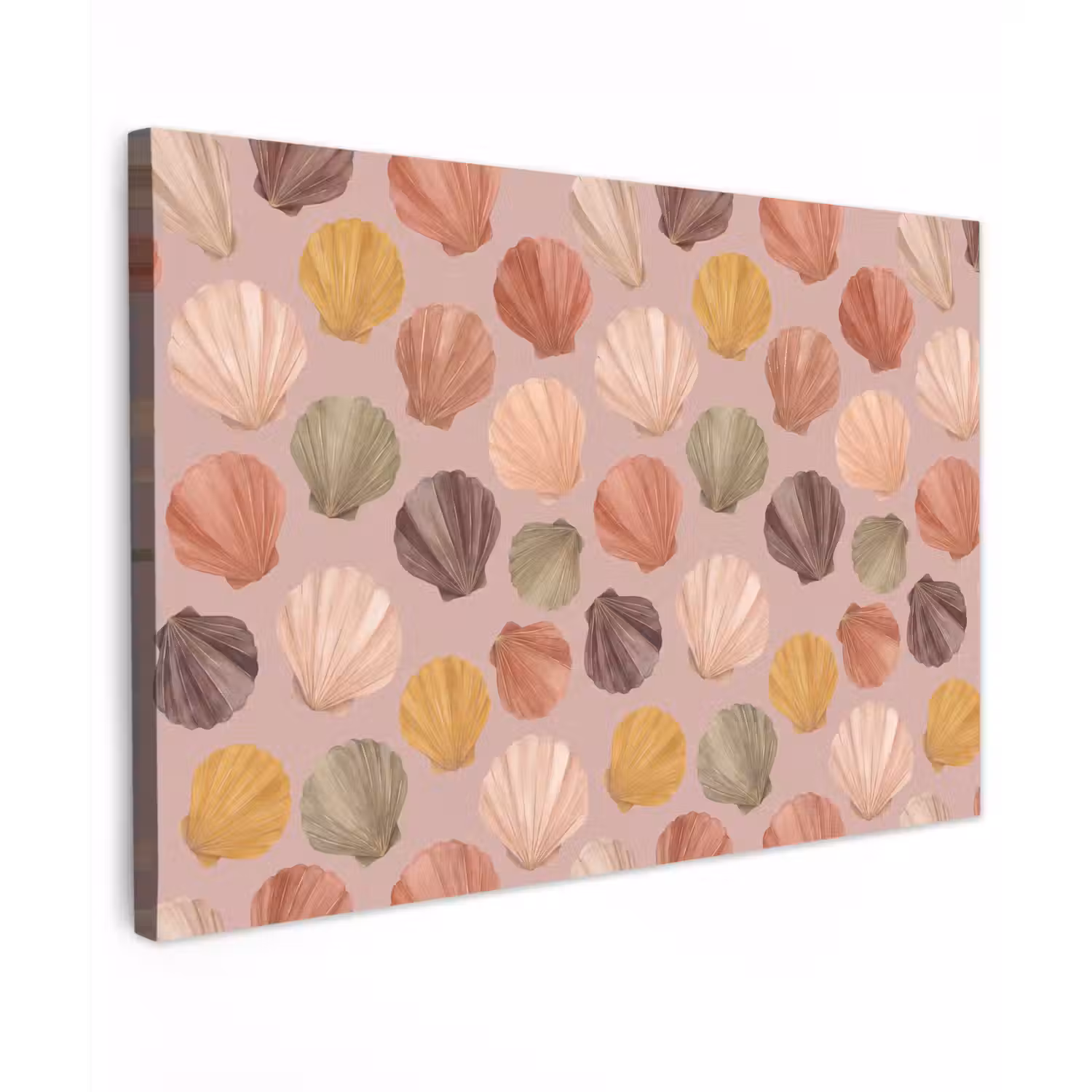 Schelp - Patroon - Zee - Aquarel - Aardetinten Tuinposter op houten frame 2 cm dik klein -3d
